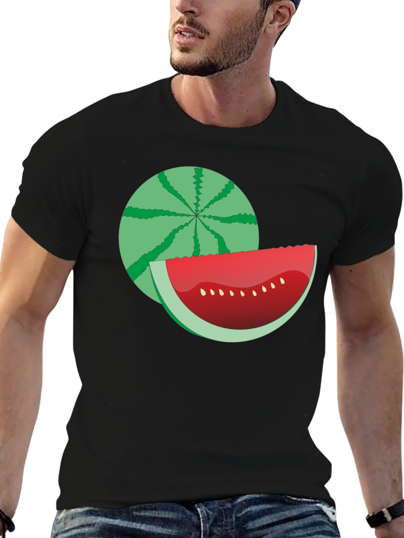 Watermelon Graphic Print Black T-Shirt