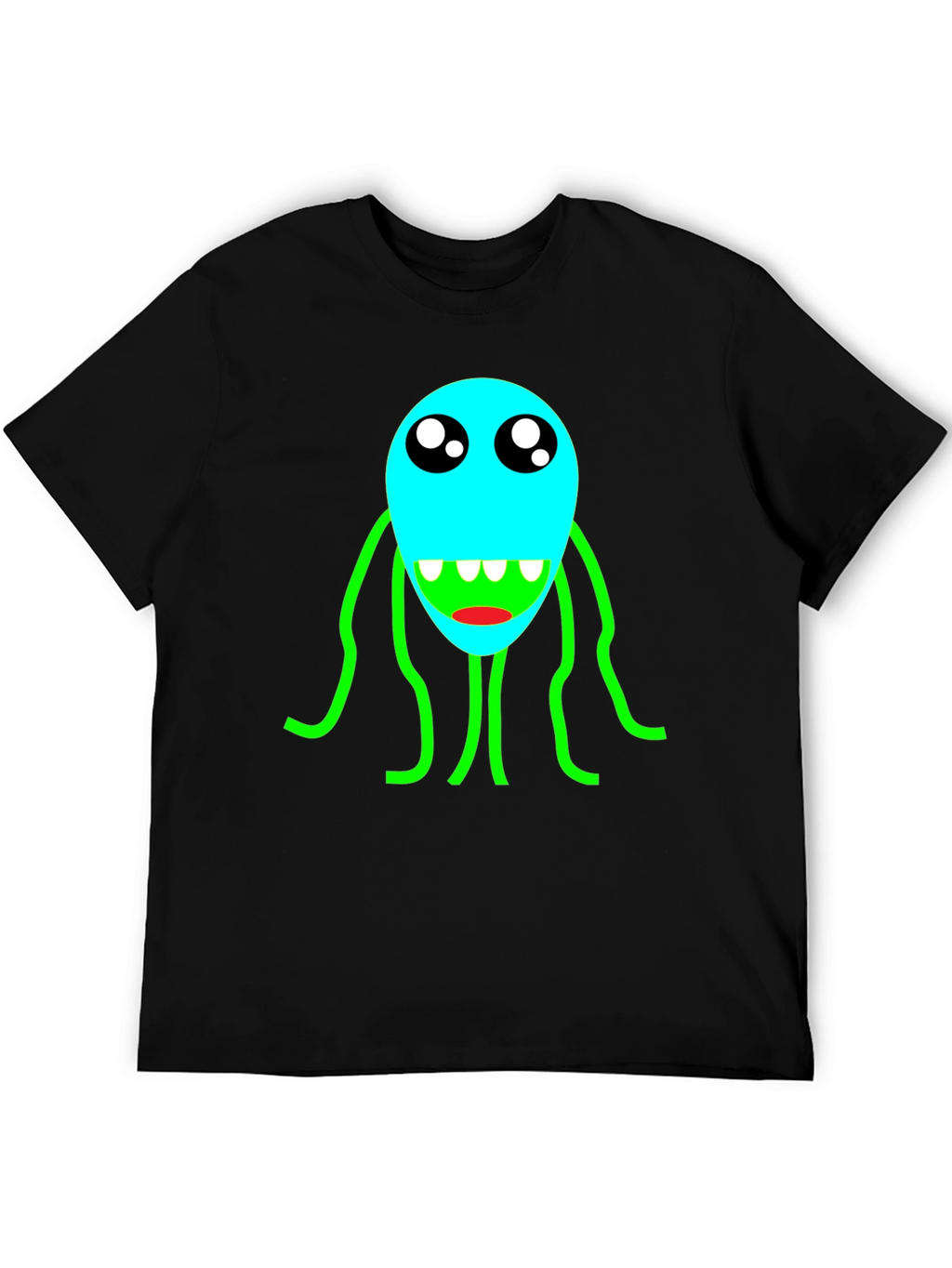 Cartoon Monster Graphic T-Shirt - Black Crew Neck Tee
