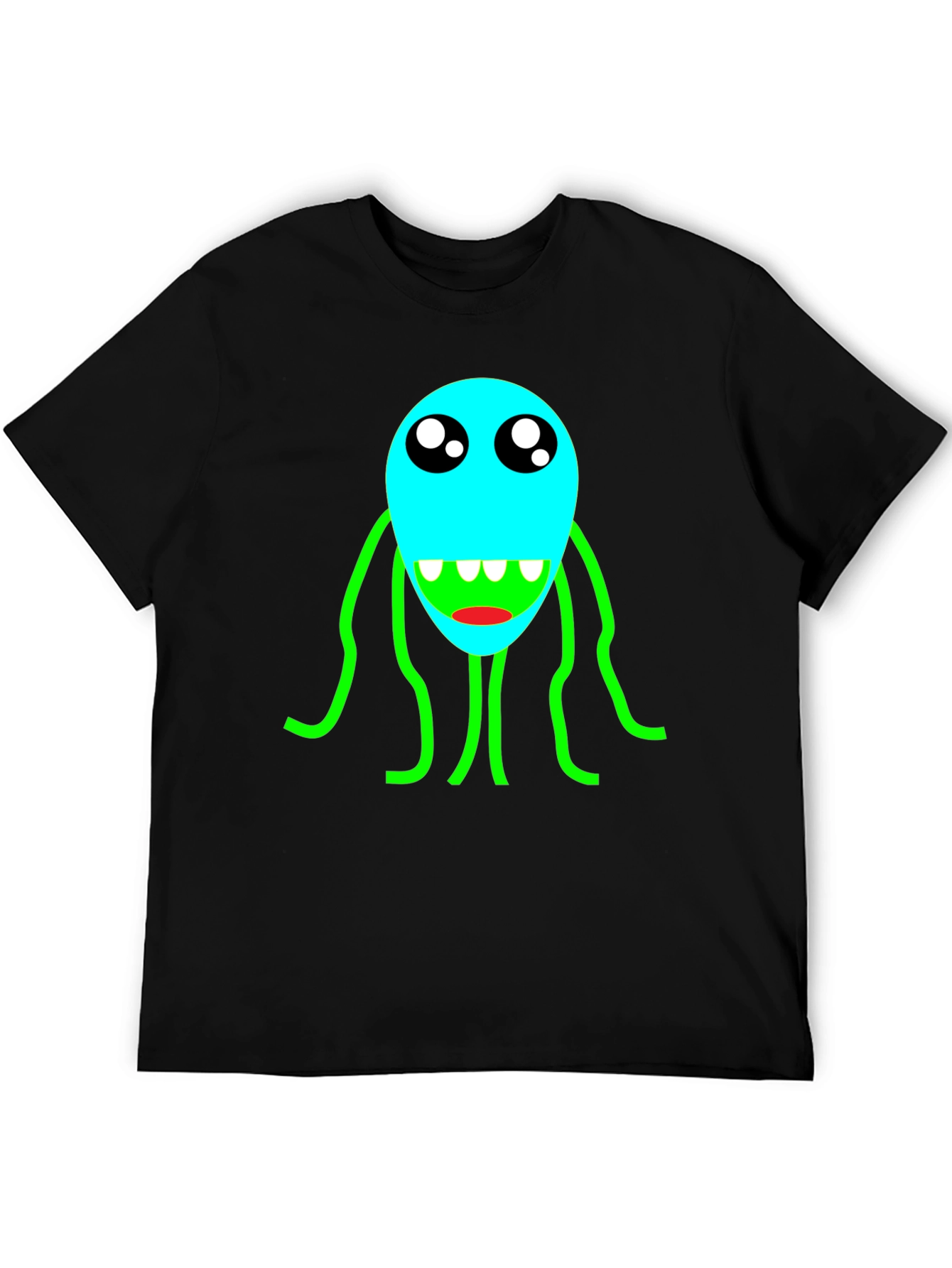 Cartoon Monster Graphic T-Shirt - Black Crew Neck Tee