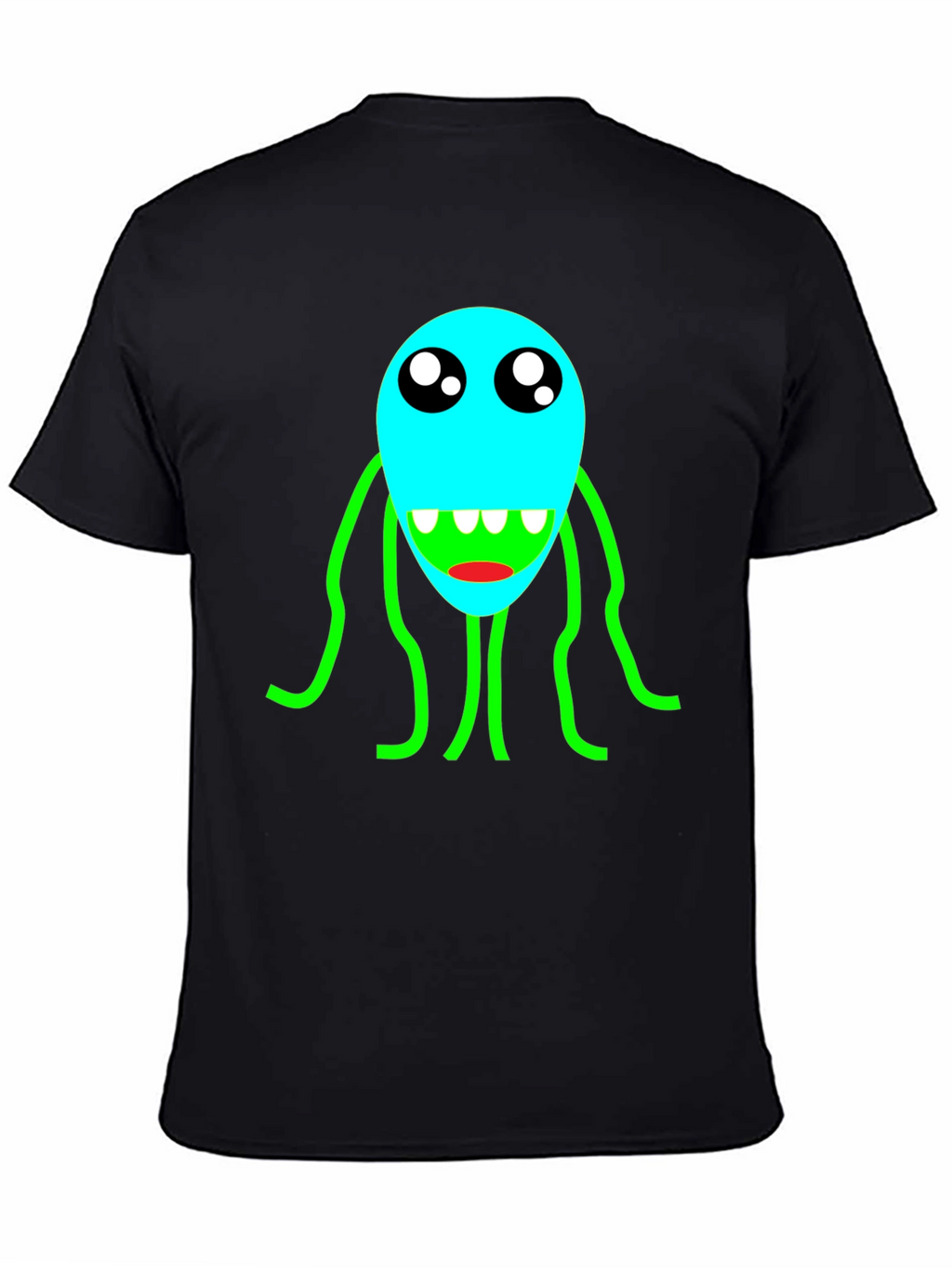 Cartoon Monster Graphic T-Shirt - Black Crew Neck Tee
