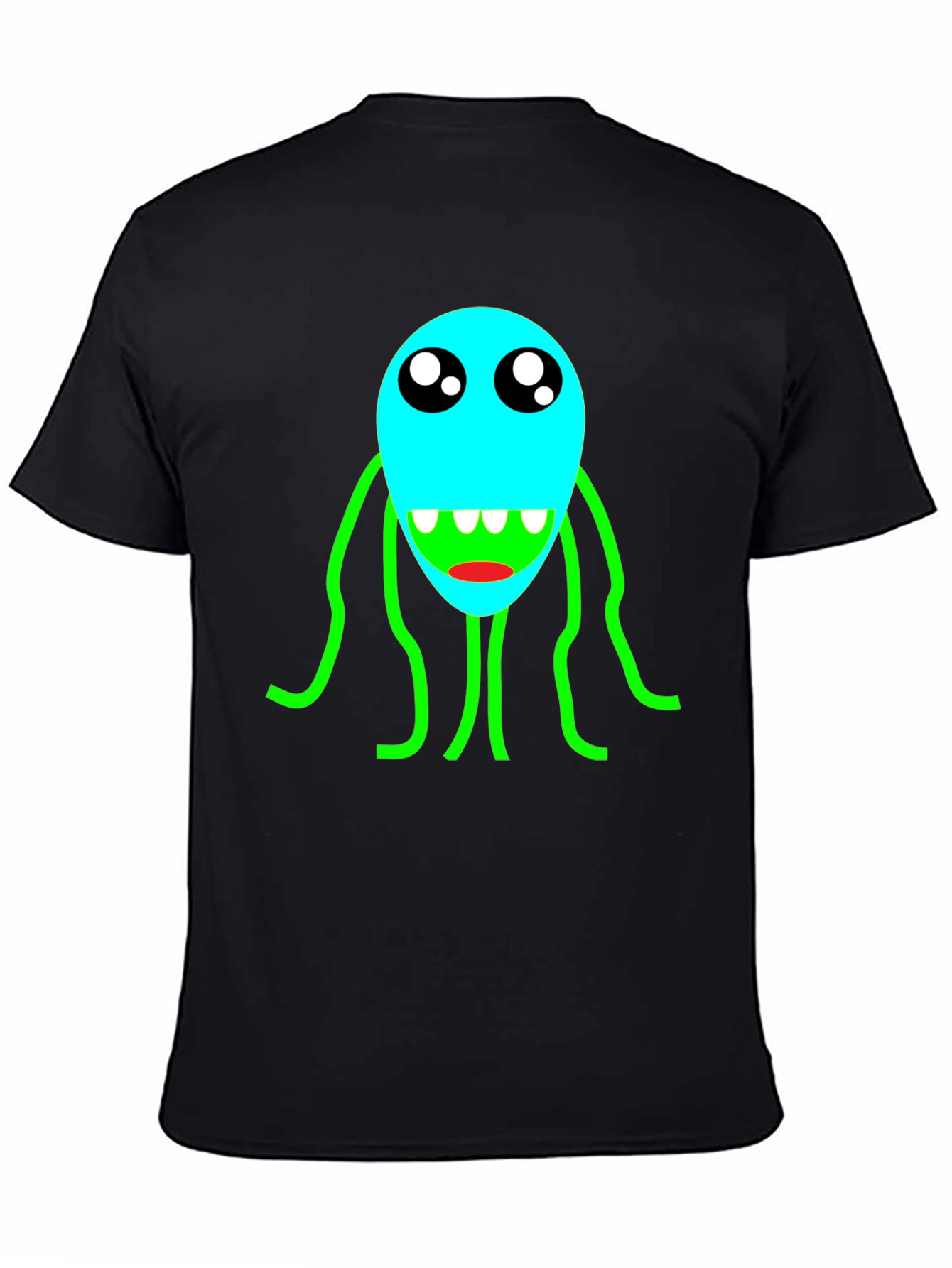 Cartoon Monster Graphic T-Shirt - Black Crew Neck Tee