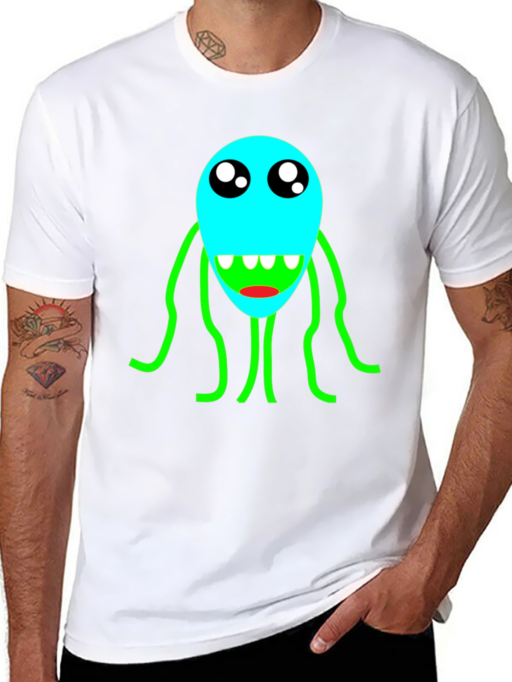 Cartoon Monster Graphic T-Shirt - Black Crew Neck Tee
