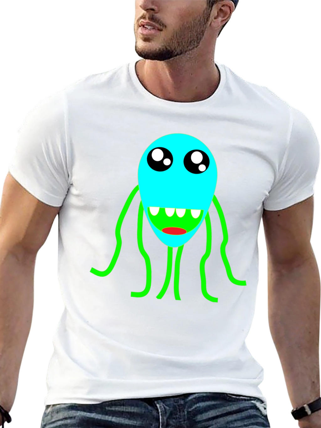 Cartoon Monster Graphic T-Shirt - Black Crew Neck Tee