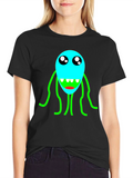 Cartoon Monster Graphic T-Shirt - Black Crew Neck Tee