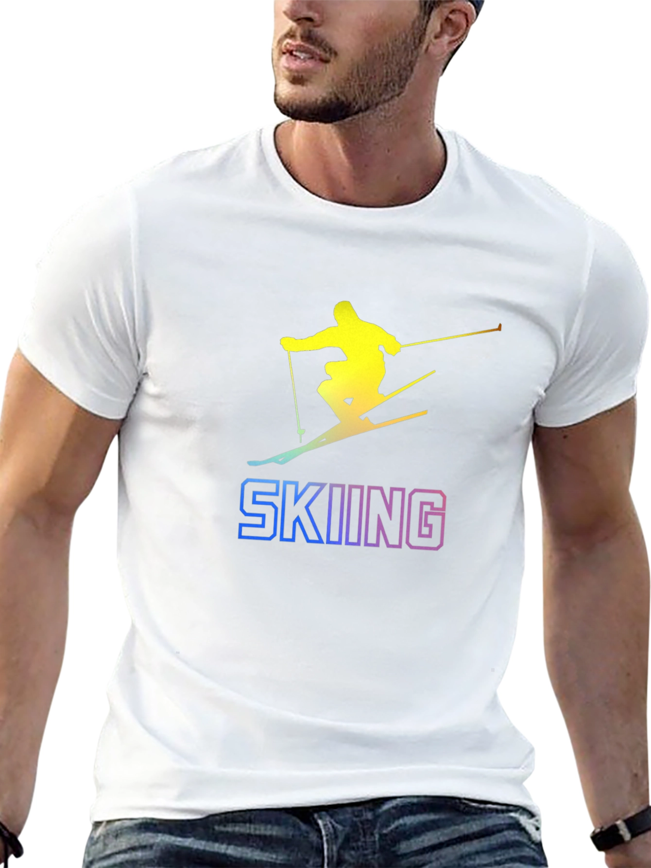 Skiing Graphic Tee - Black Cotton T-Shirt