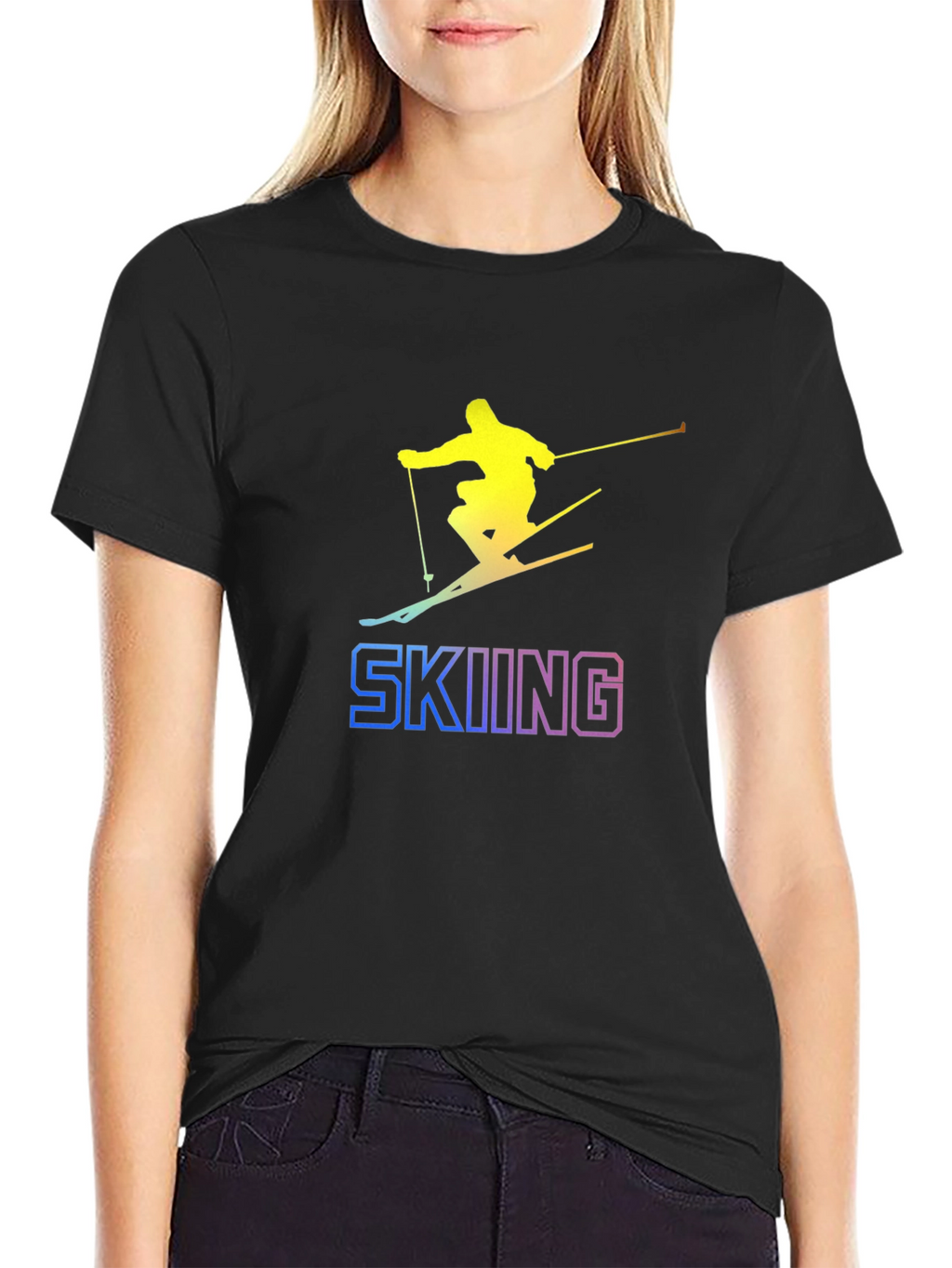 Skiing Graphic Tee - Black Cotton T-Shirt