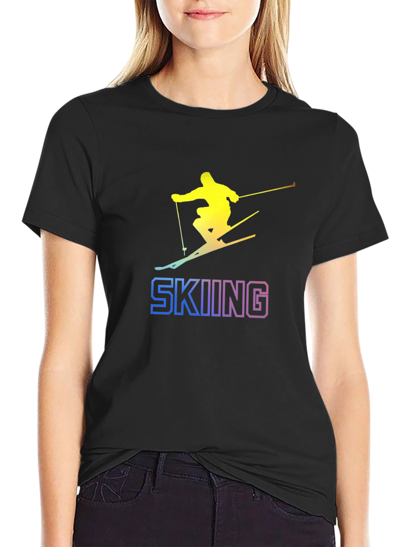 Skiing Graphic Tee - Black Cotton T-Shirt