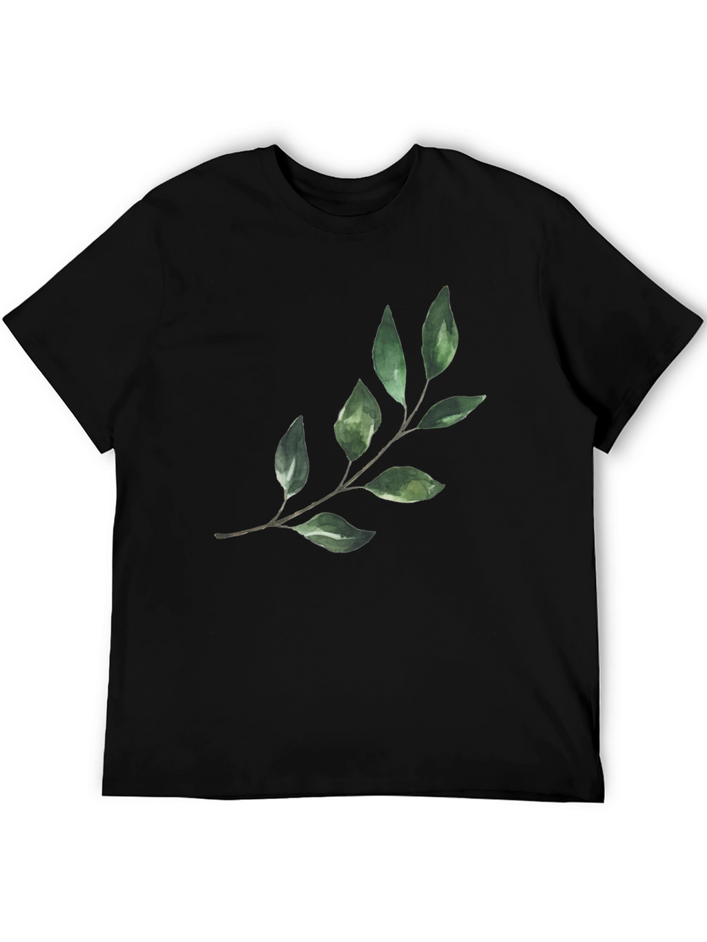 Botanical Leaf Print Black T-Shirt