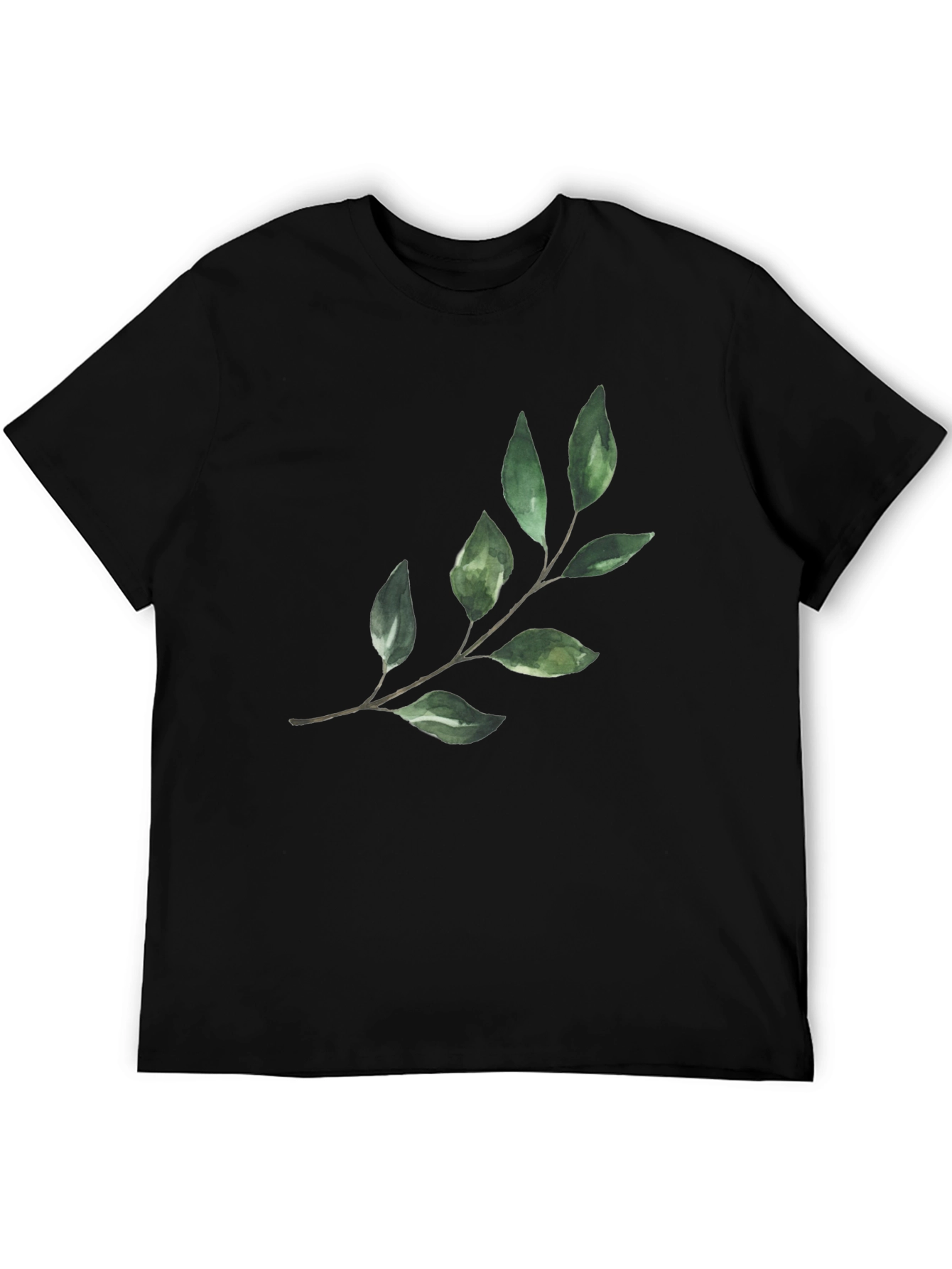 Botanical Leaf Print Black T-Shirt