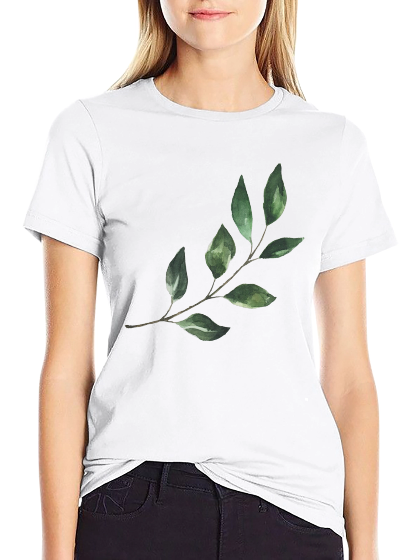 Botanical Leaf Print Black T-Shirt