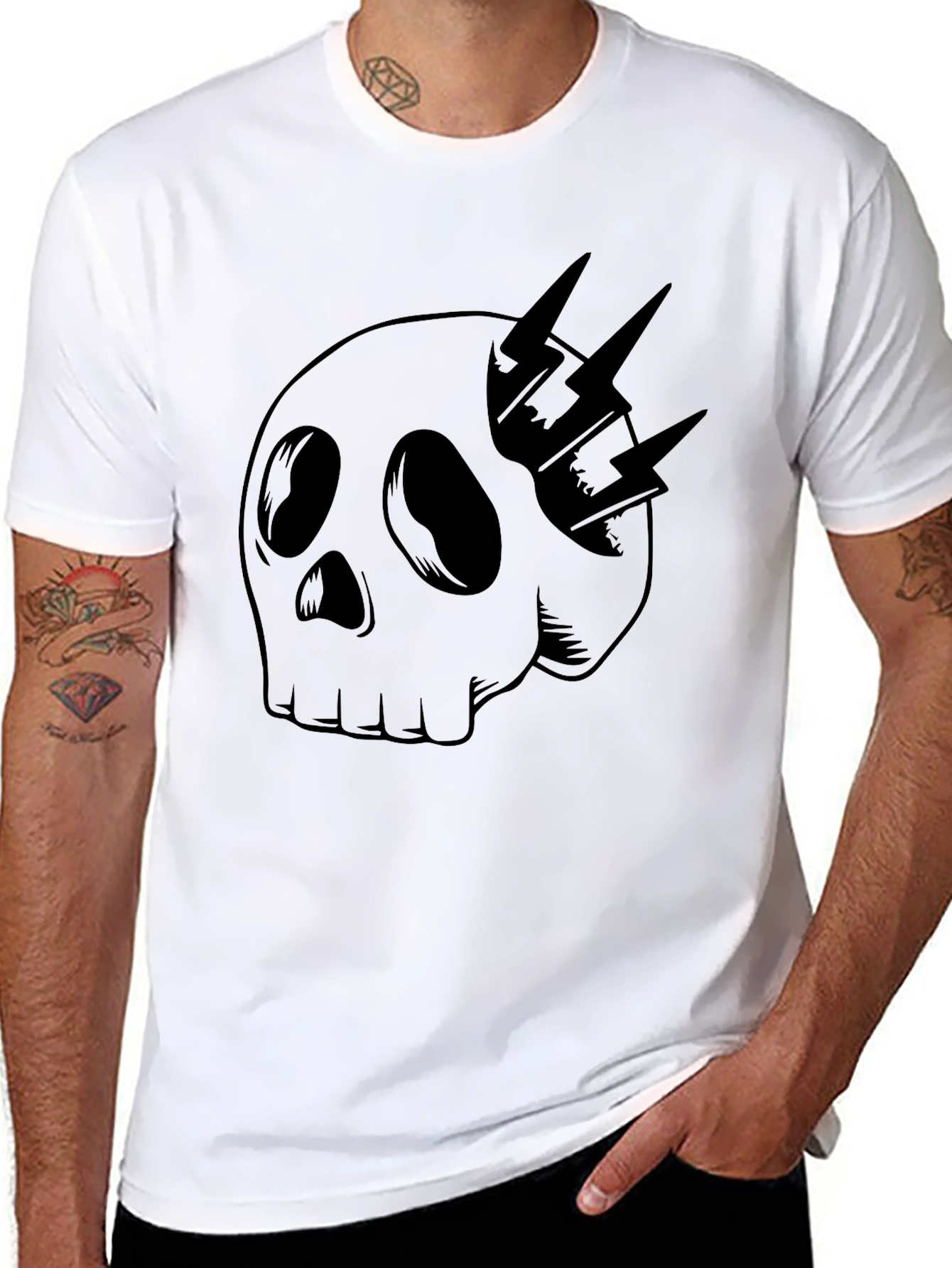 Skull & Lightning Bolt Graphic Tee - Black