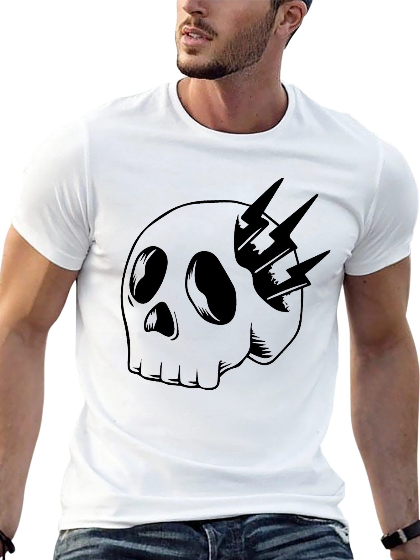 Skull & Lightning Bolt Graphic Tee - Black