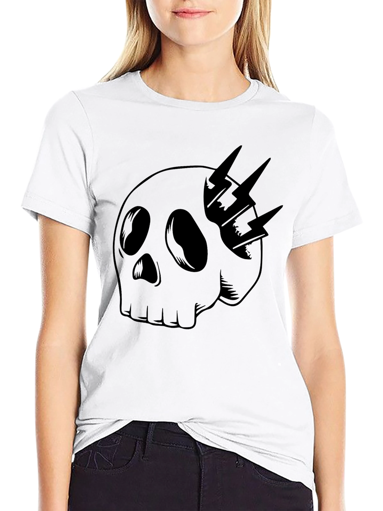 Skull & Lightning Bolt Graphic Tee - Black