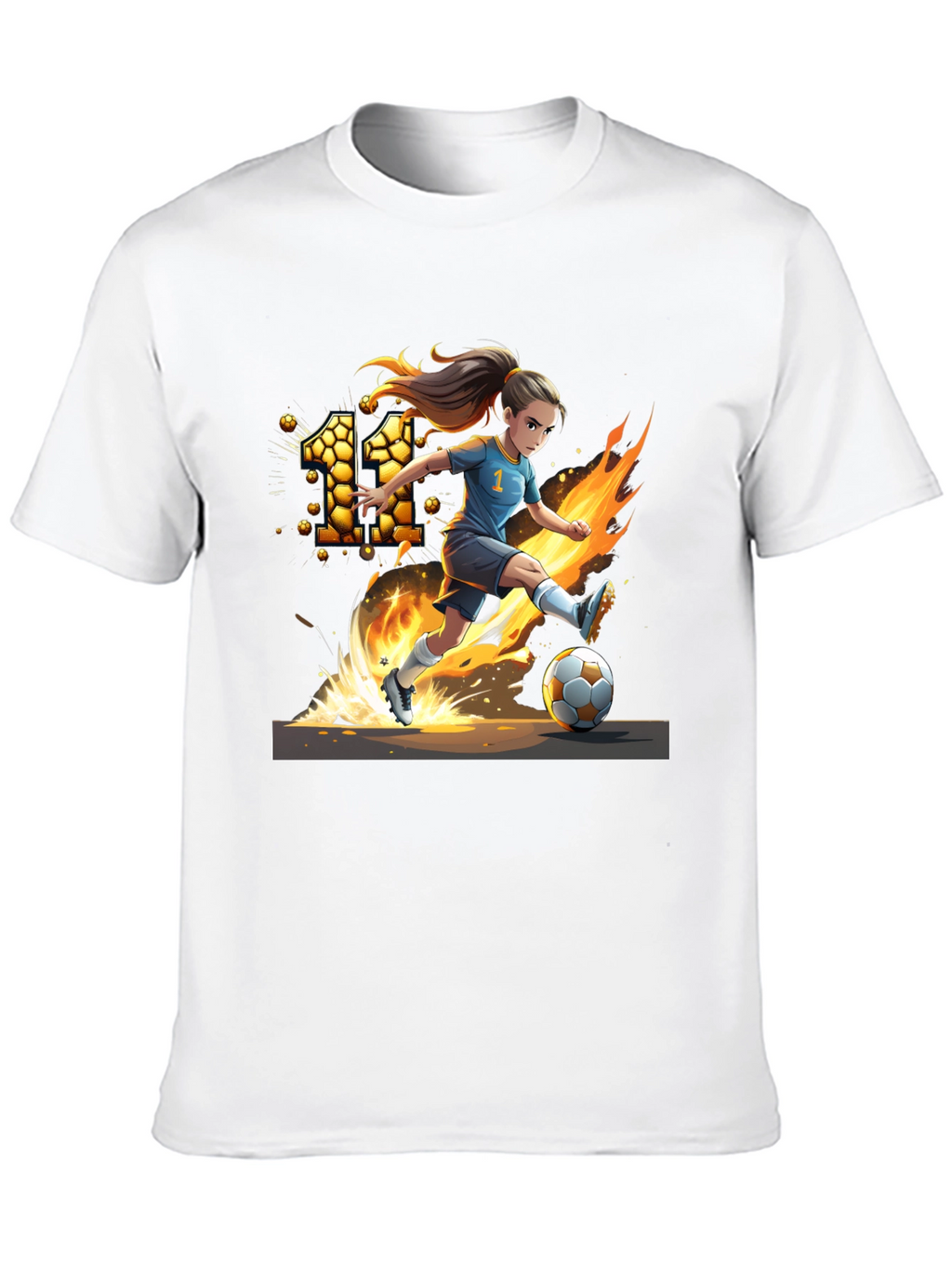 Fiery Soccer Girl Graphic T-Shirt