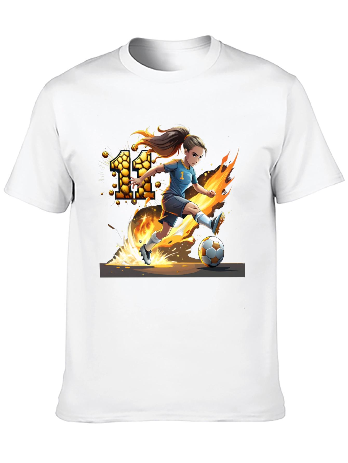 Fiery Soccer Girl Graphic T-Shirt