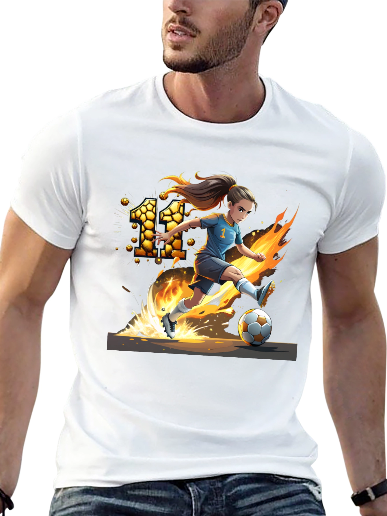 Fiery Soccer Girl Graphic T-Shirt