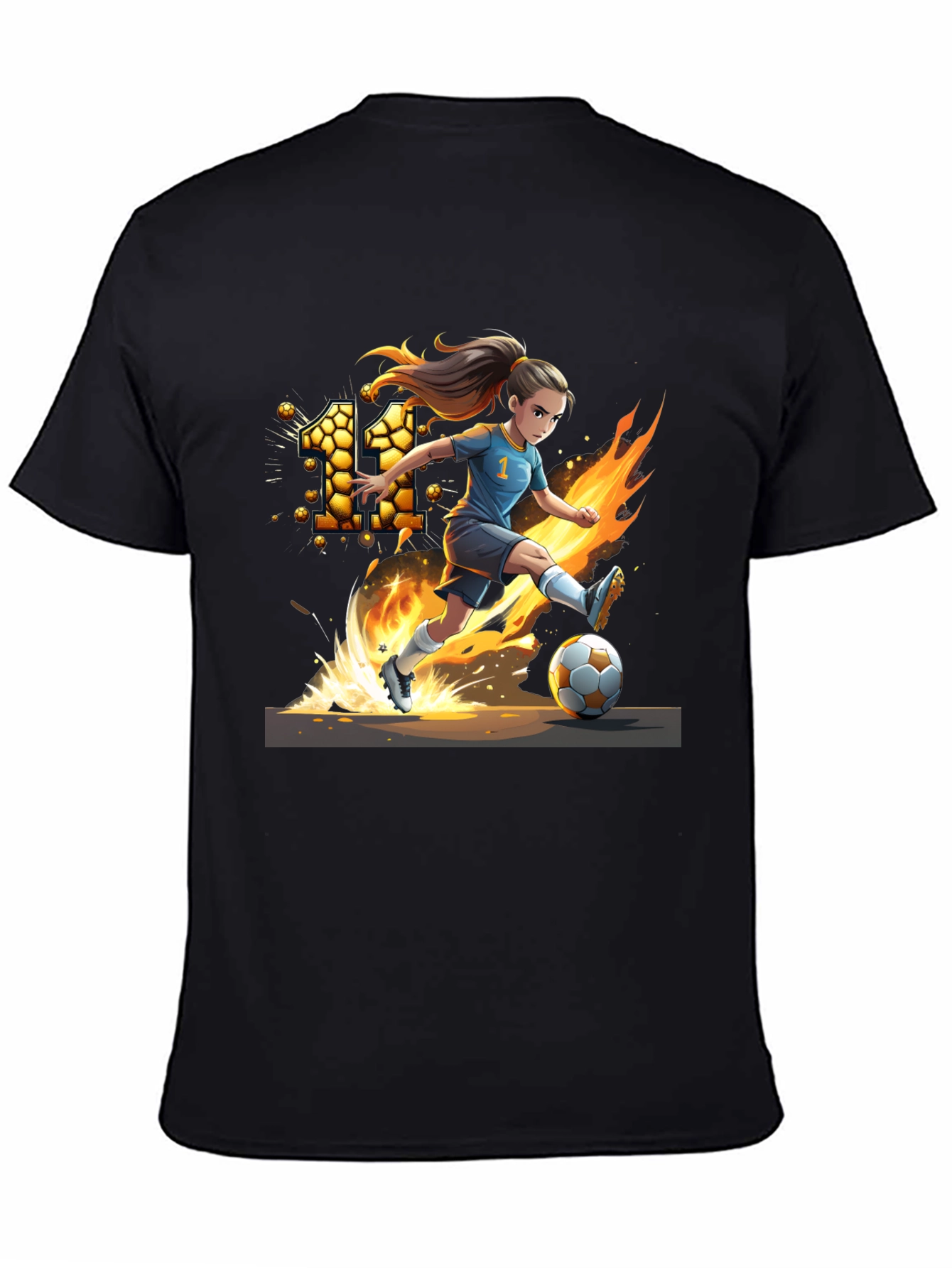 Fiery Soccer Girl Graphic T-Shirt