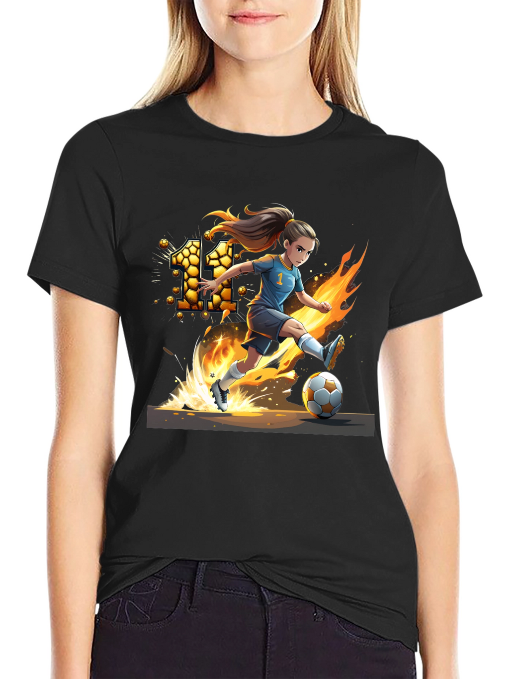 Fiery Soccer Girl Graphic T-Shirt