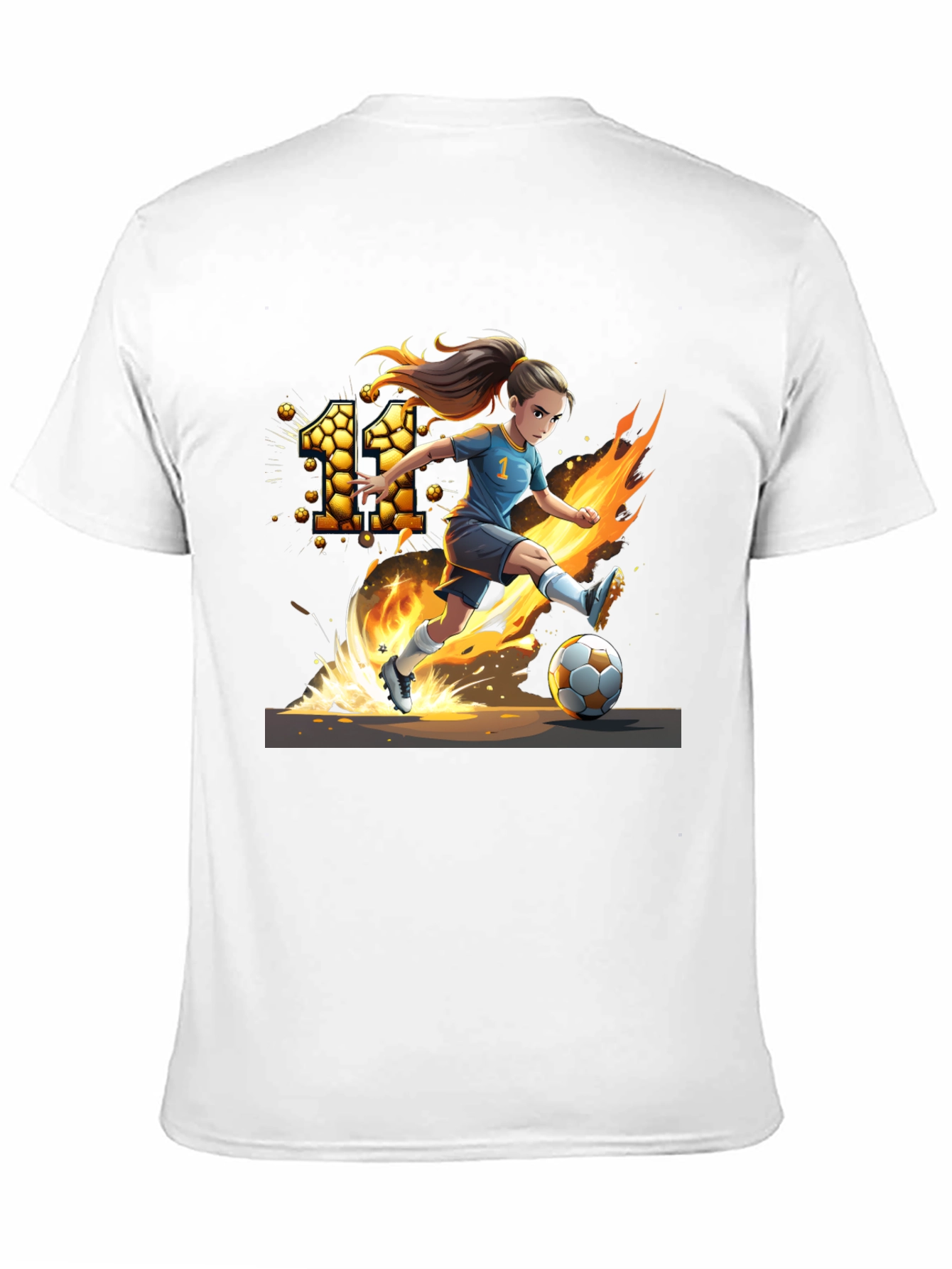 Fiery Soccer Girl Graphic T-Shirt
