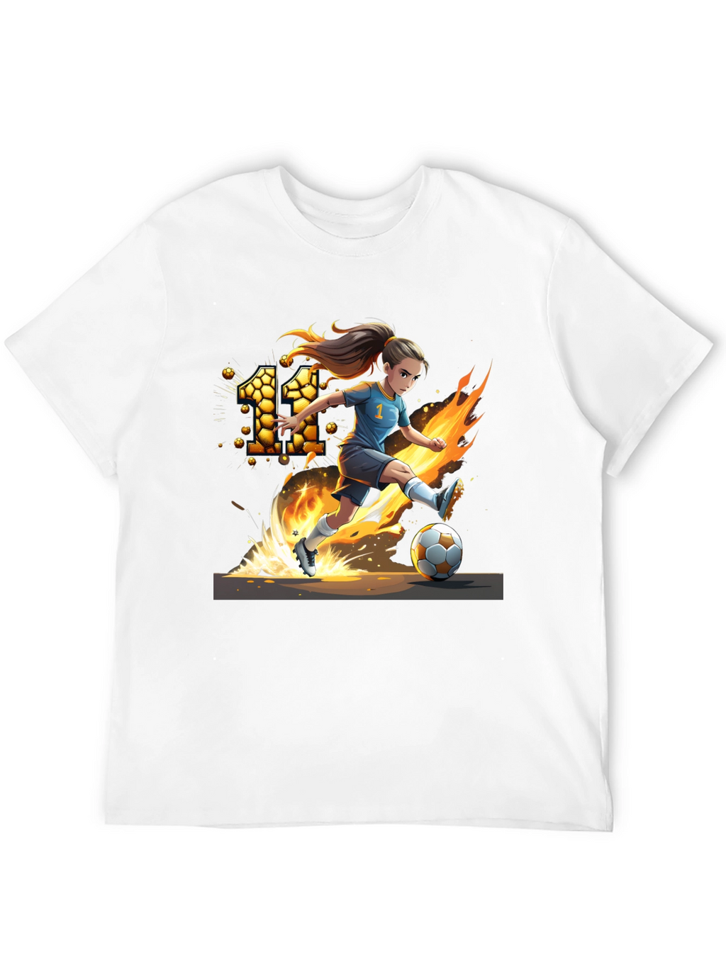 Fiery Soccer Girl Graphic T-Shirt