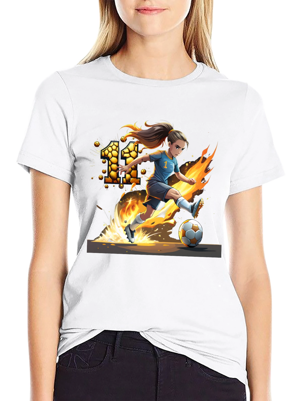 Fiery Soccer Girl Graphic T-Shirt