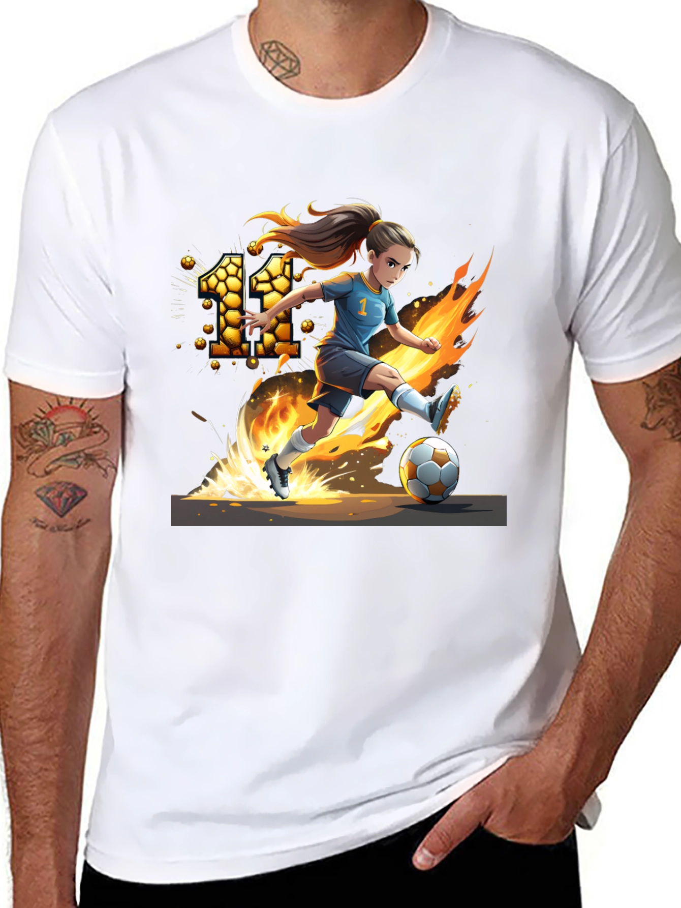 Fiery Soccer Girl Graphic T-Shirt