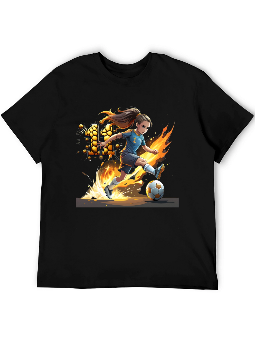 Fiery Soccer Girl Graphic T-Shirt