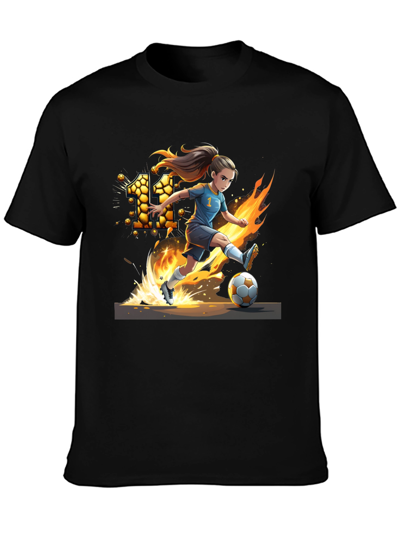 Fiery Soccer Girl Graphic T-Shirt