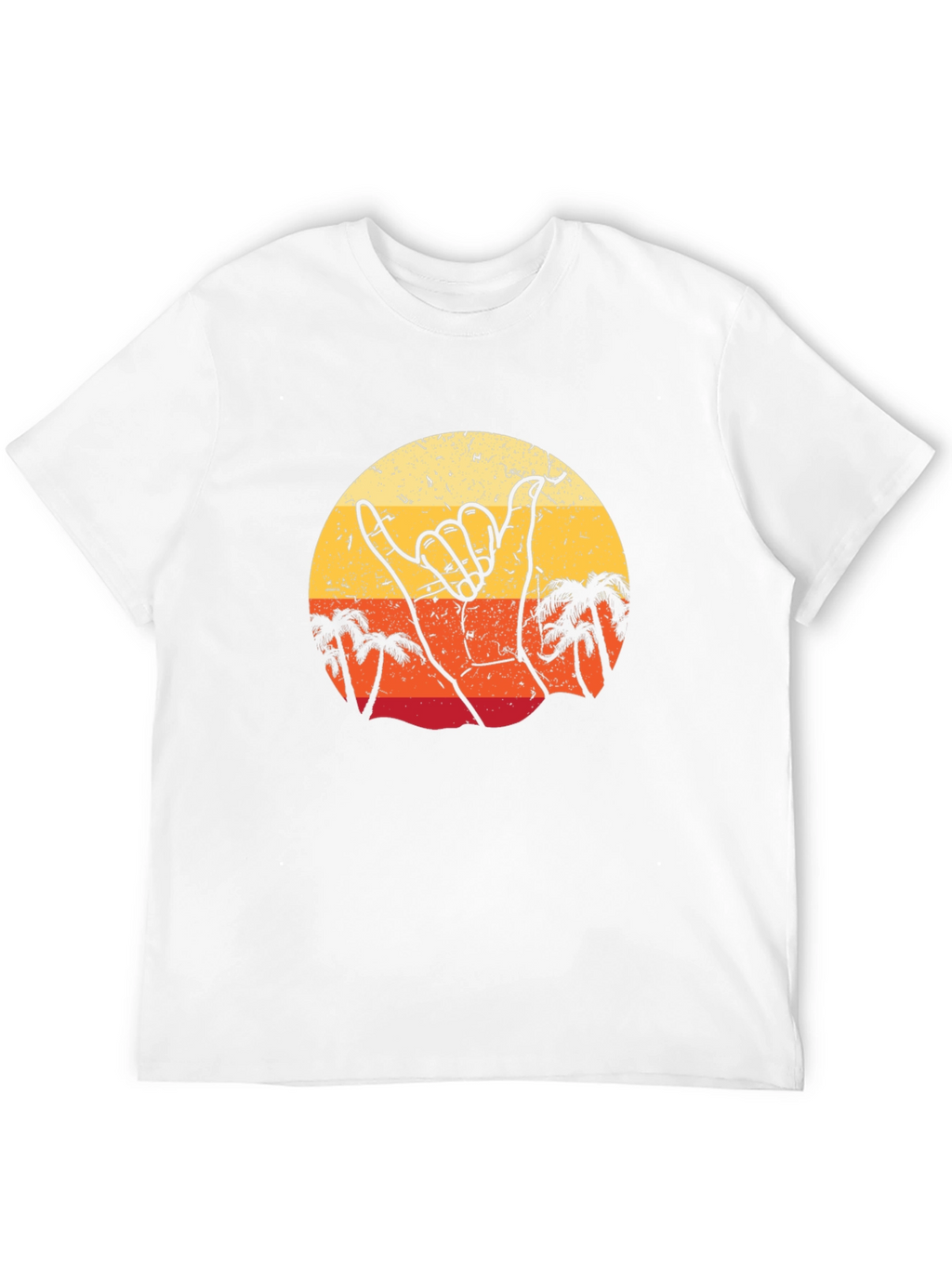Retro Shaka Hand Palm Tree Sunset Black T-Shirt