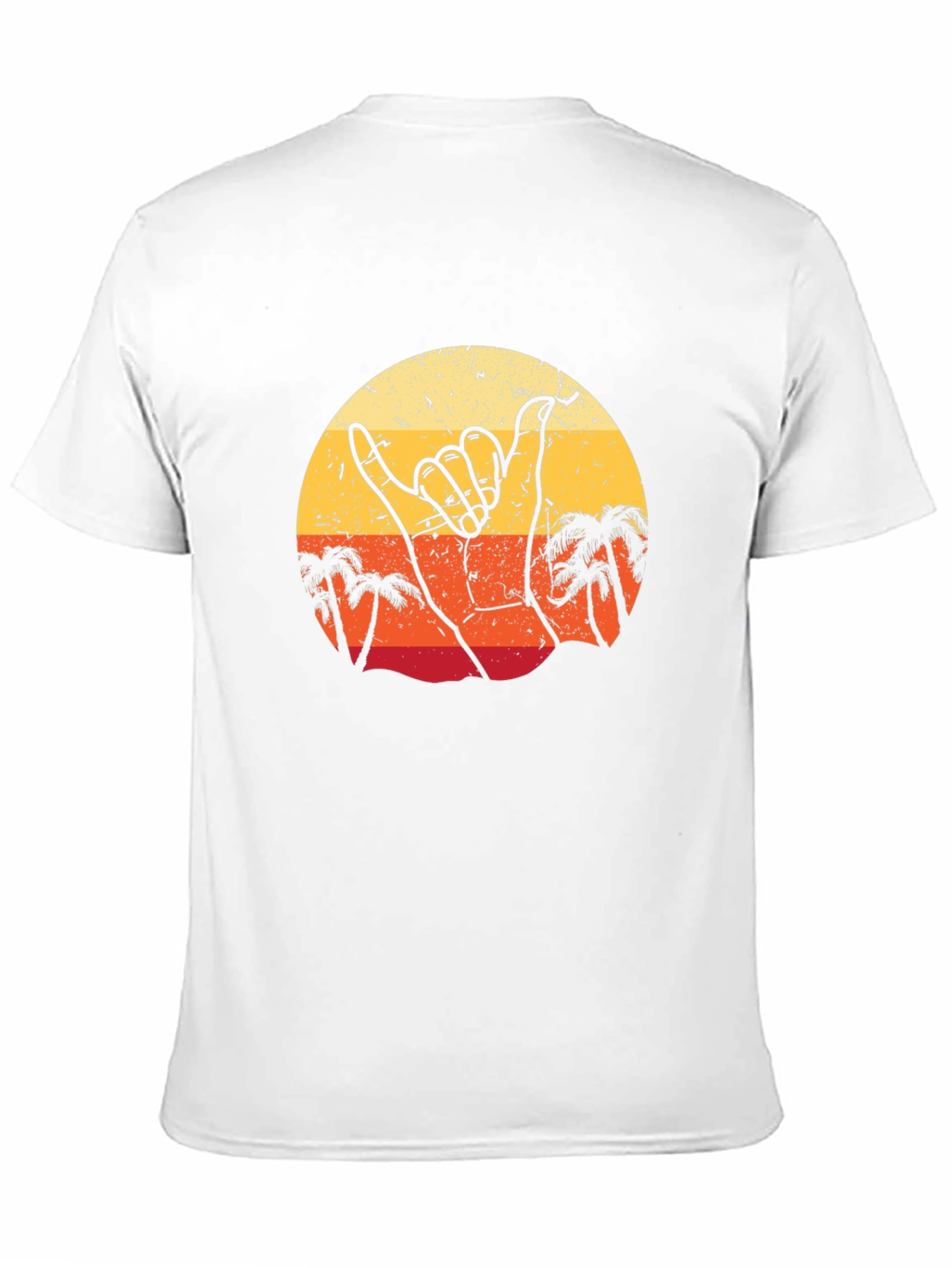 Retro Shaka Hand Palm Tree Sunset Black T-Shirt