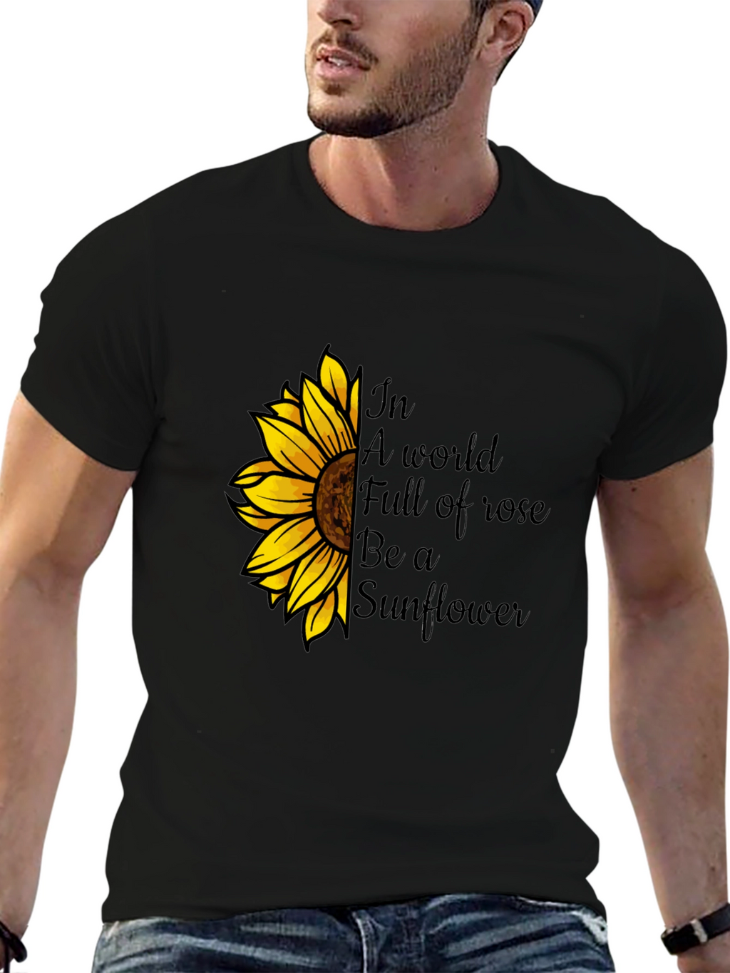 Be a Sunflower Graphic Tee - Black Cotton T-Shirt