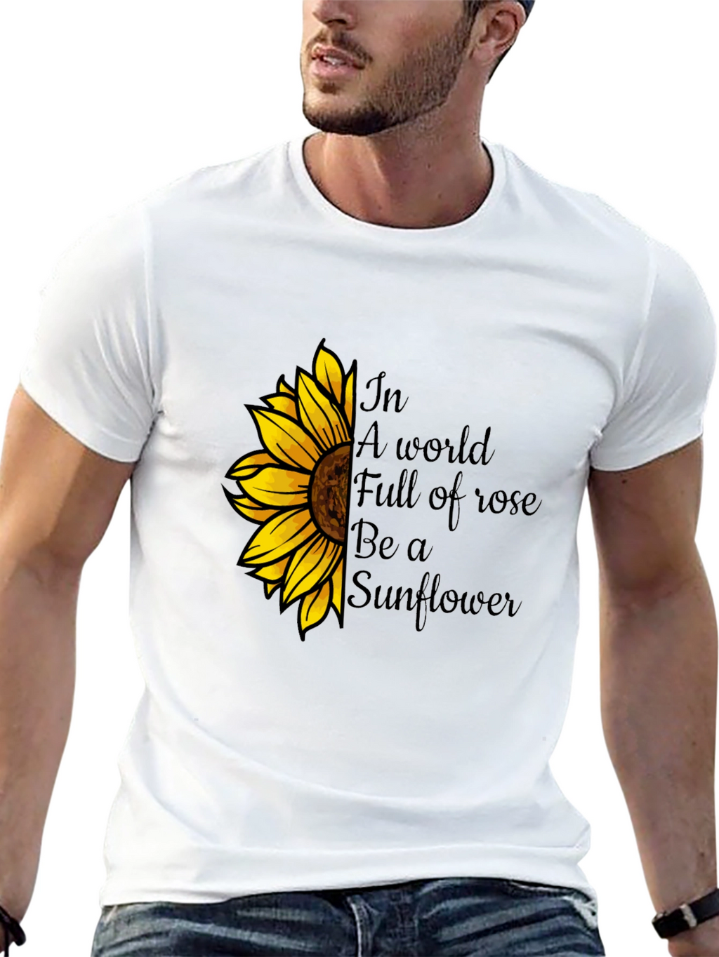 Be a Sunflower Graphic Tee - Black Cotton T-Shirt