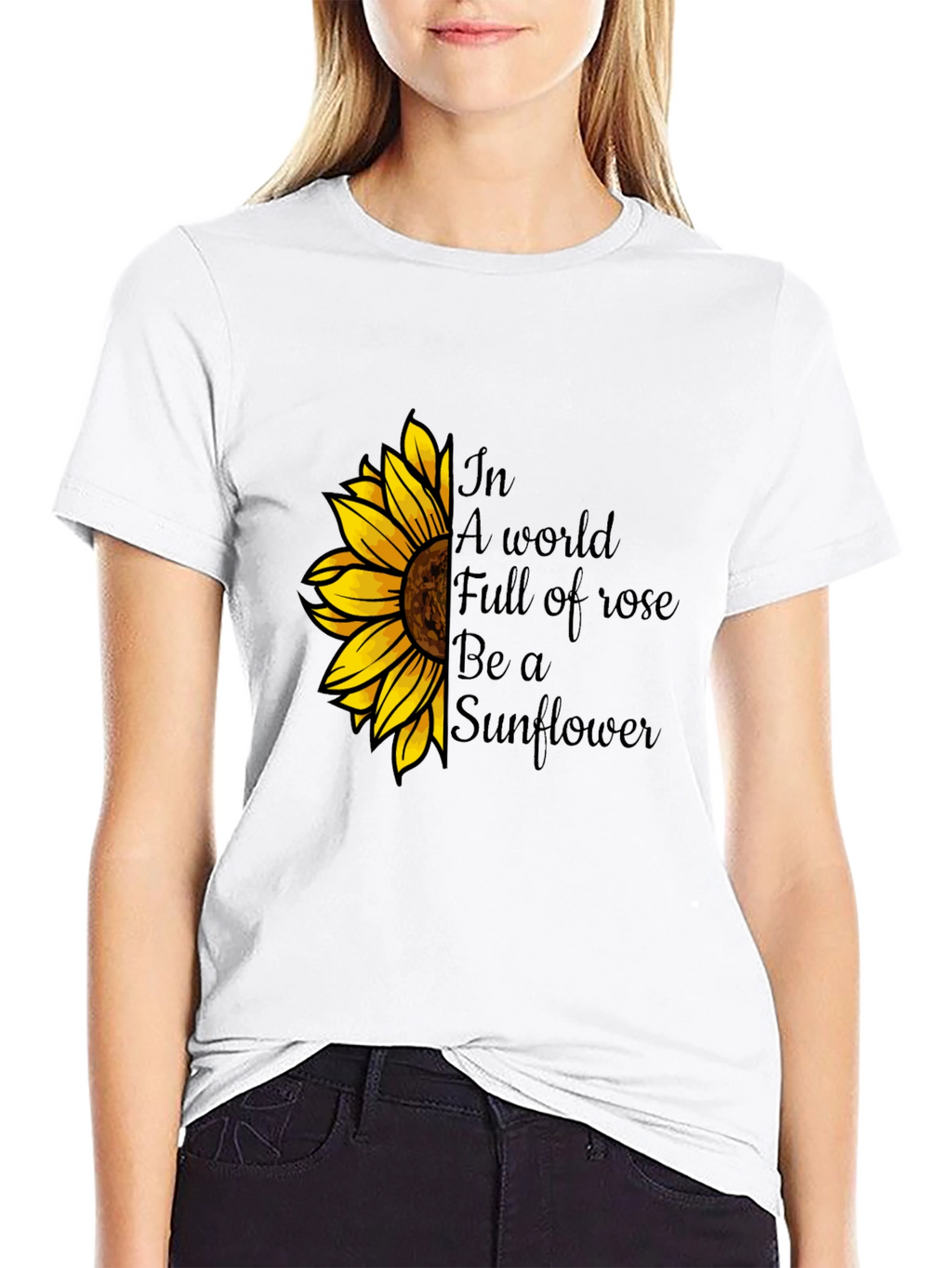 Be a Sunflower Graphic Tee - Black Cotton T-Shirt