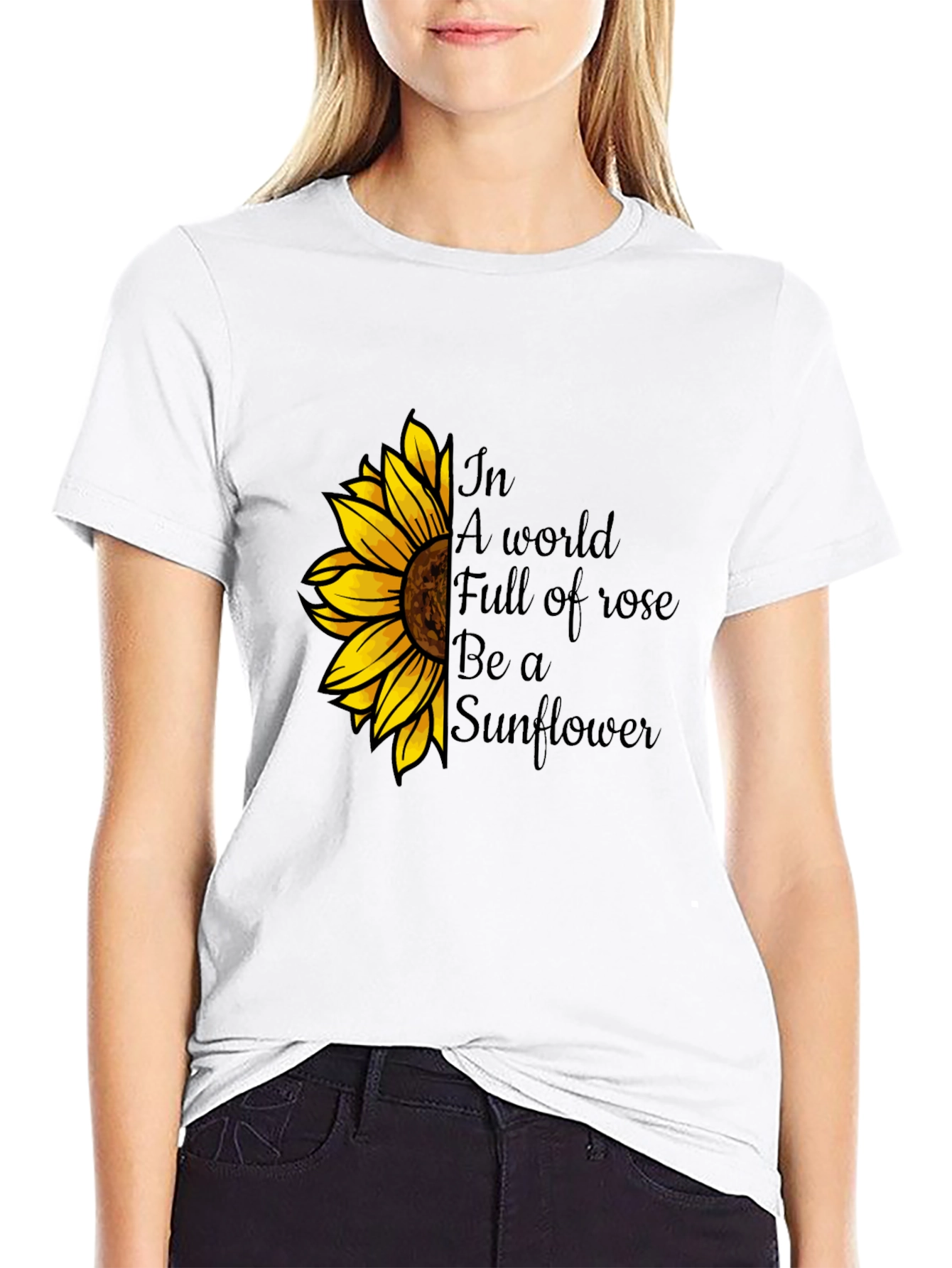 Be a Sunflower Graphic Tee - Black Cotton T-Shirt