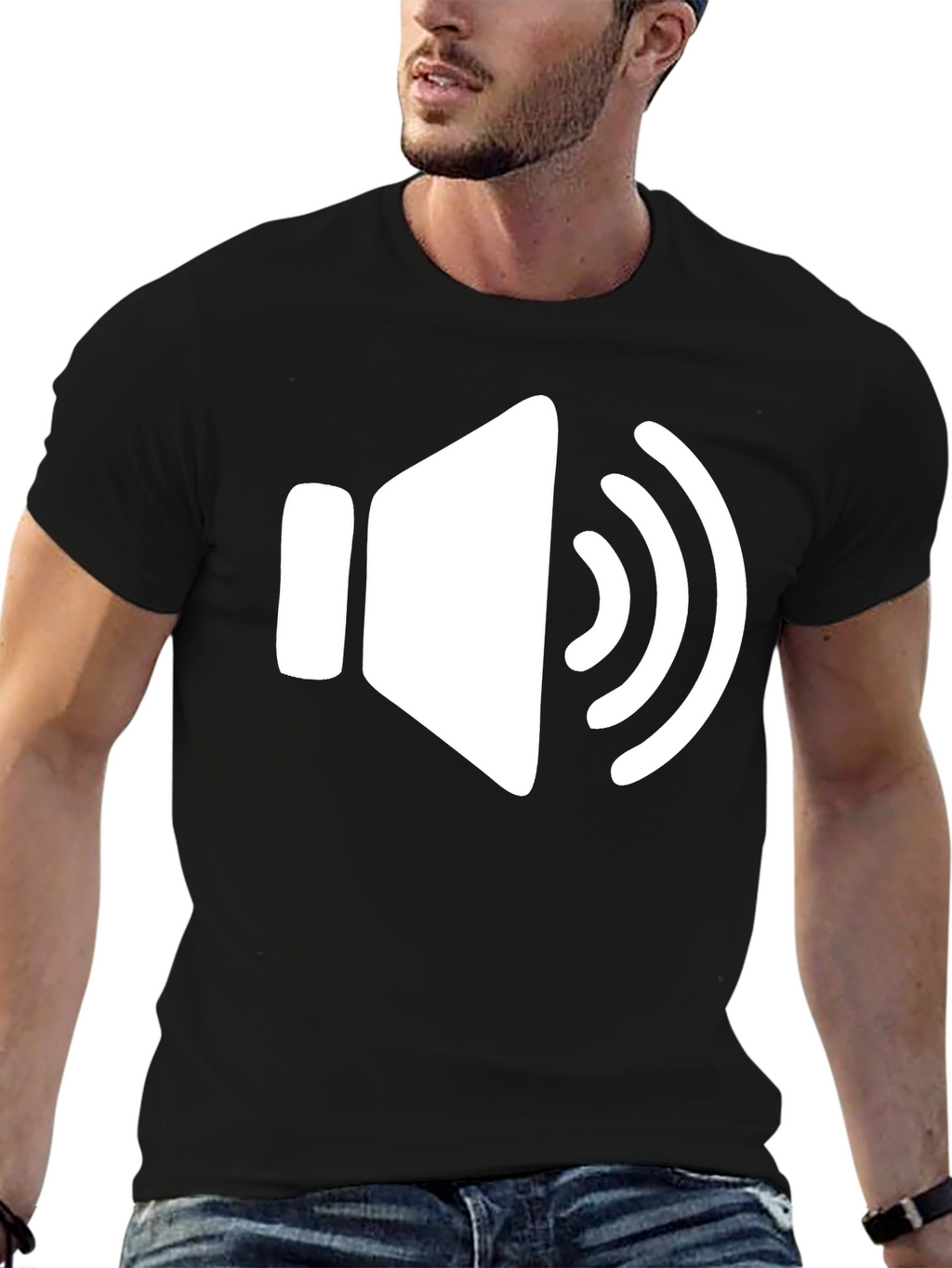 Black T-Shirt with Speaker Volume Graphic