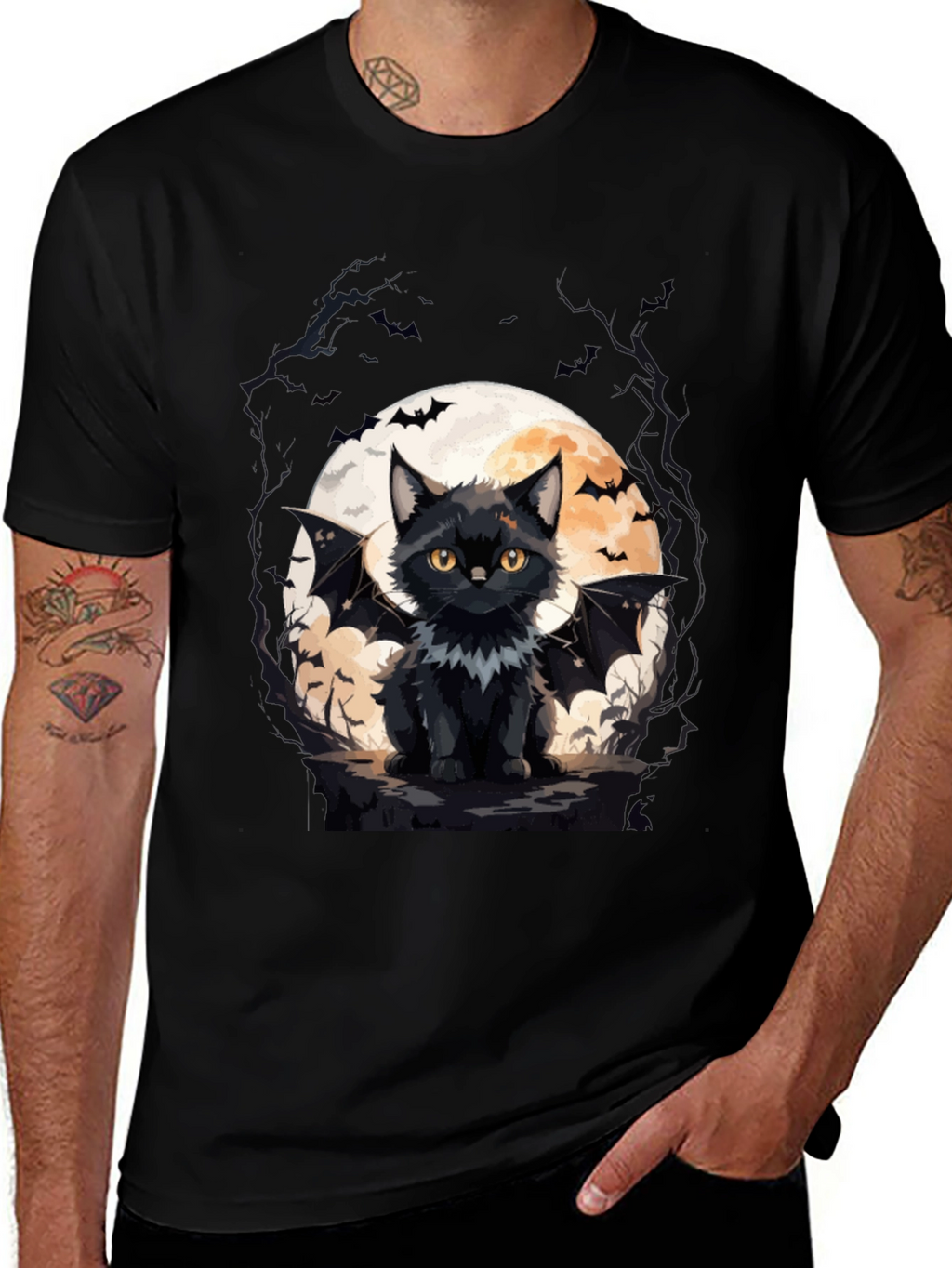 Bat Cat Halloween T-Shirt