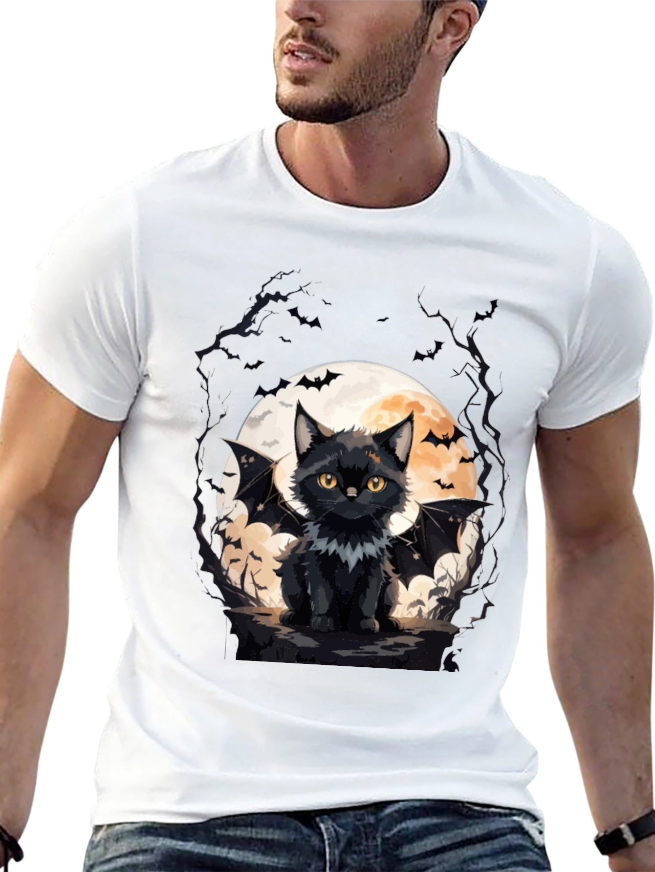 Bat Cat Halloween T-Shirt