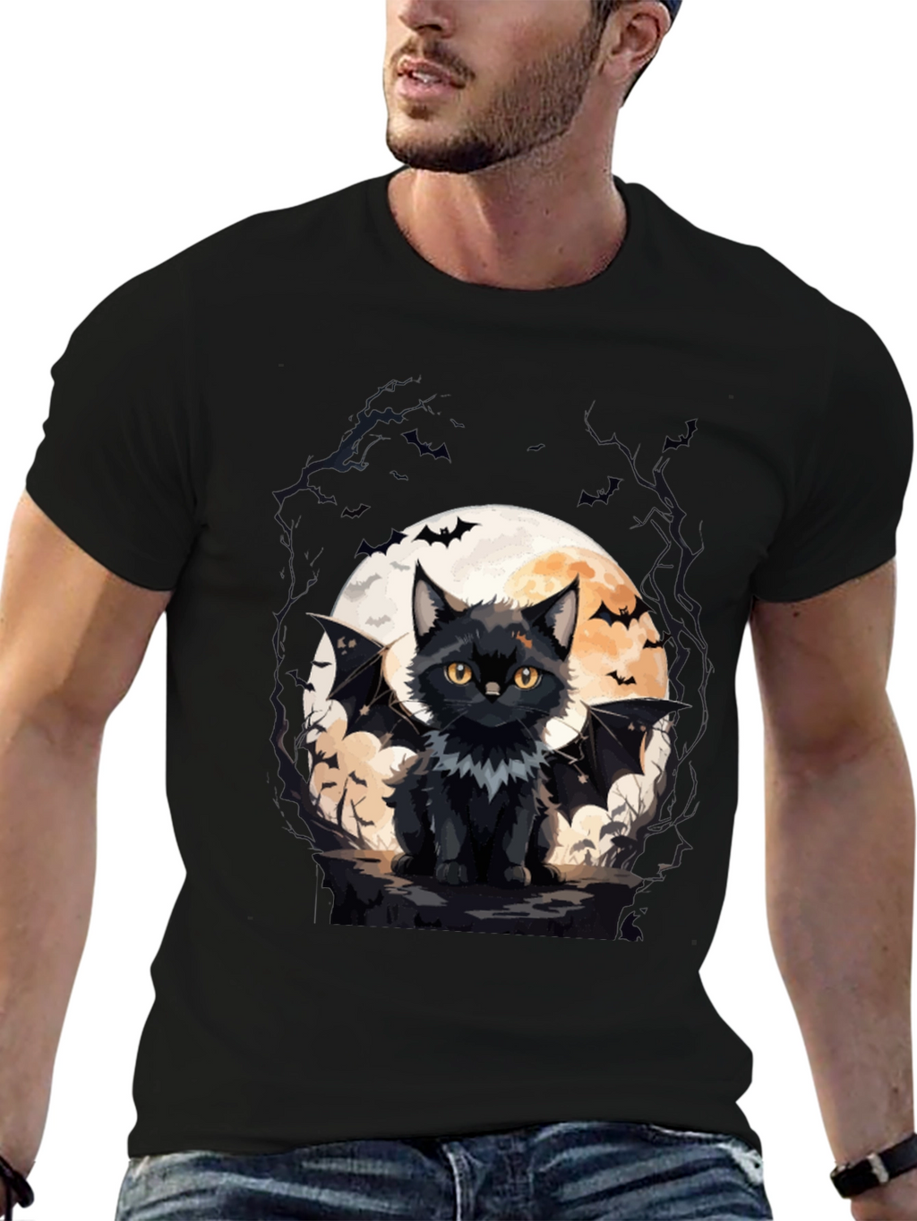 Bat Cat Halloween T-Shirt
