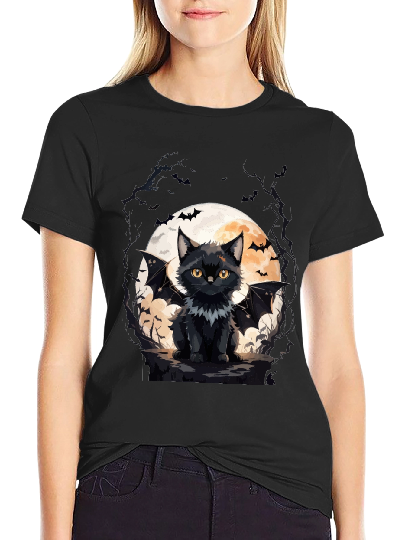 Bat Cat Halloween T-Shirt