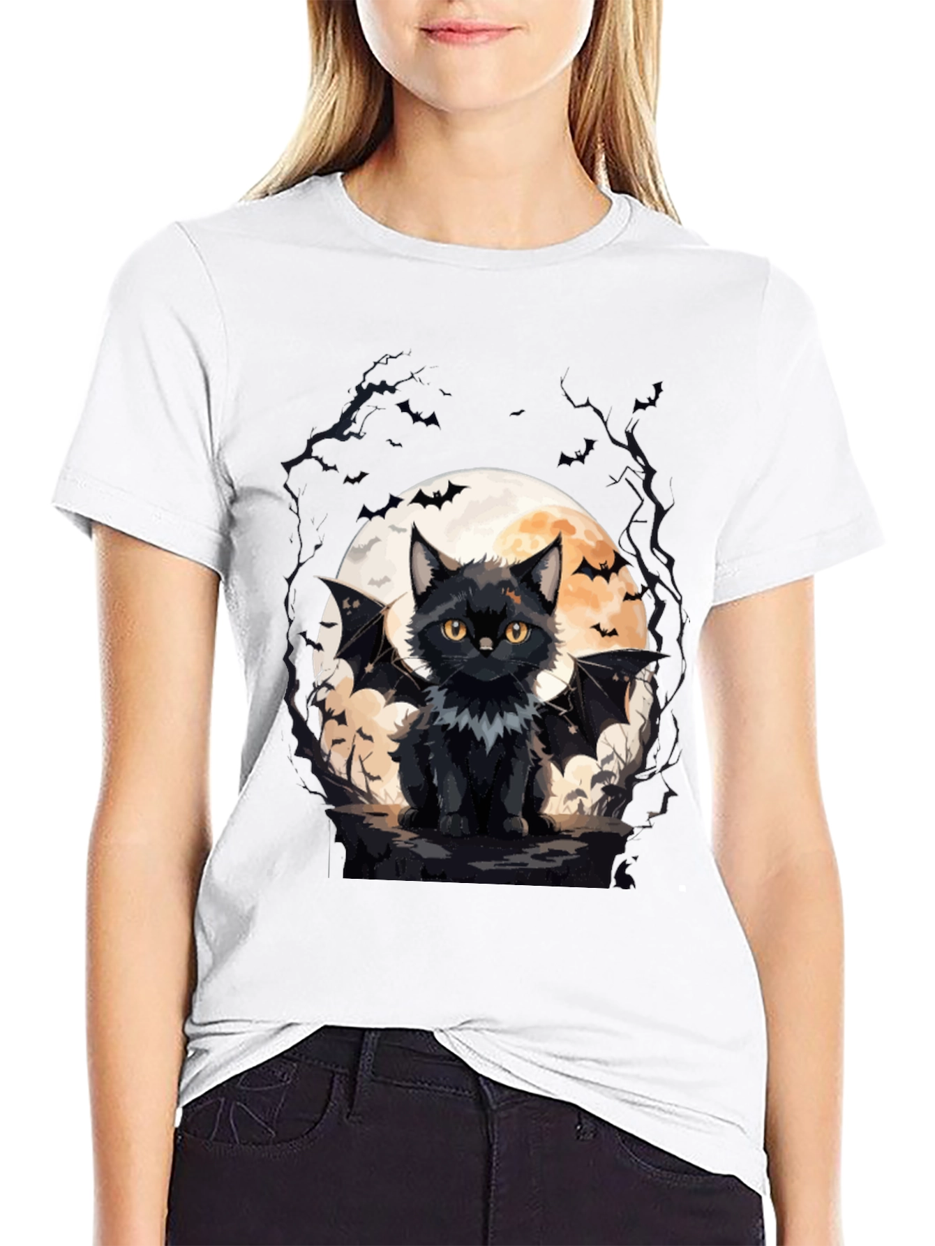 Bat Cat Halloween T-Shirt