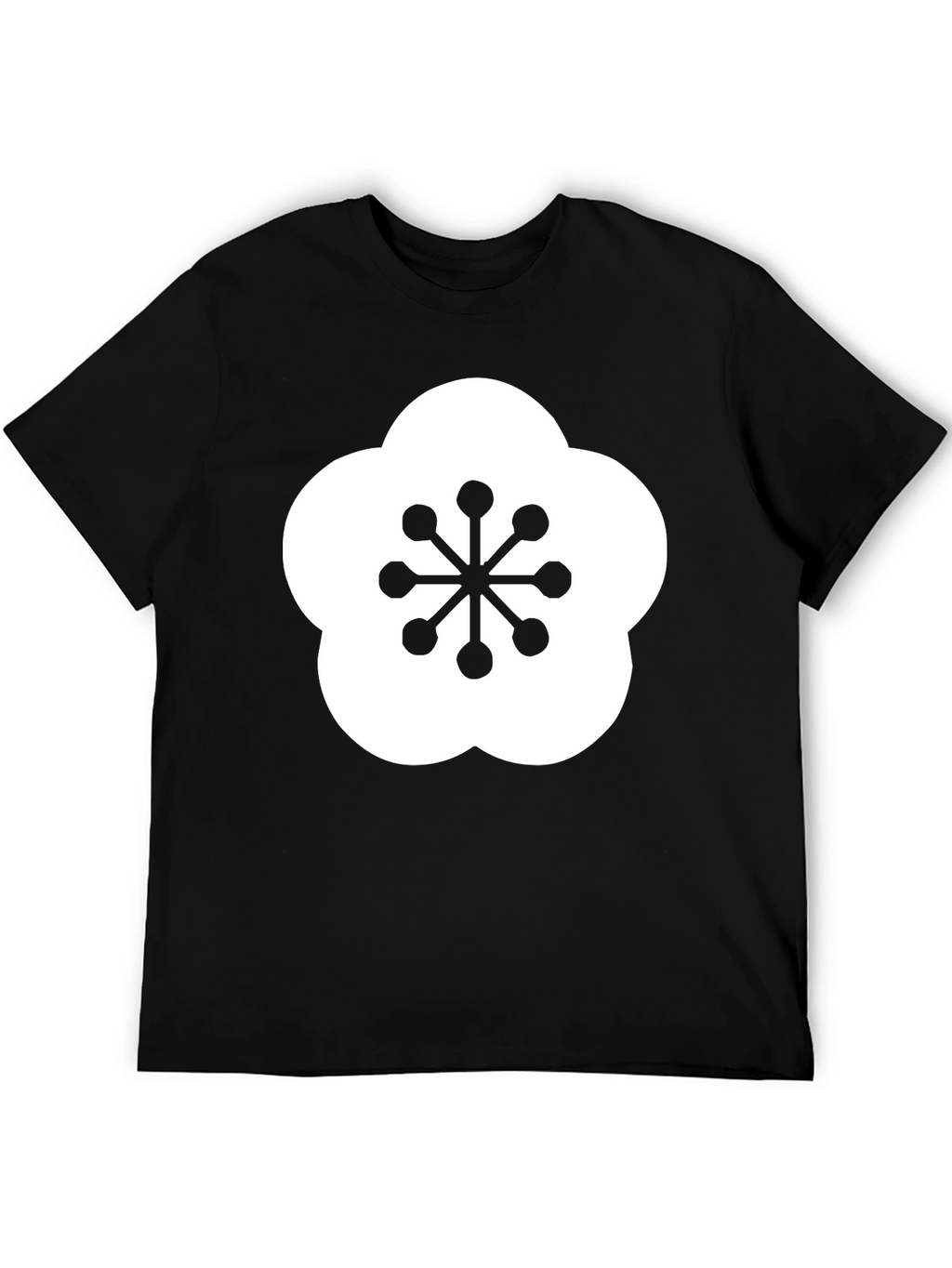Black T-Shirt with Plum Blossom Design