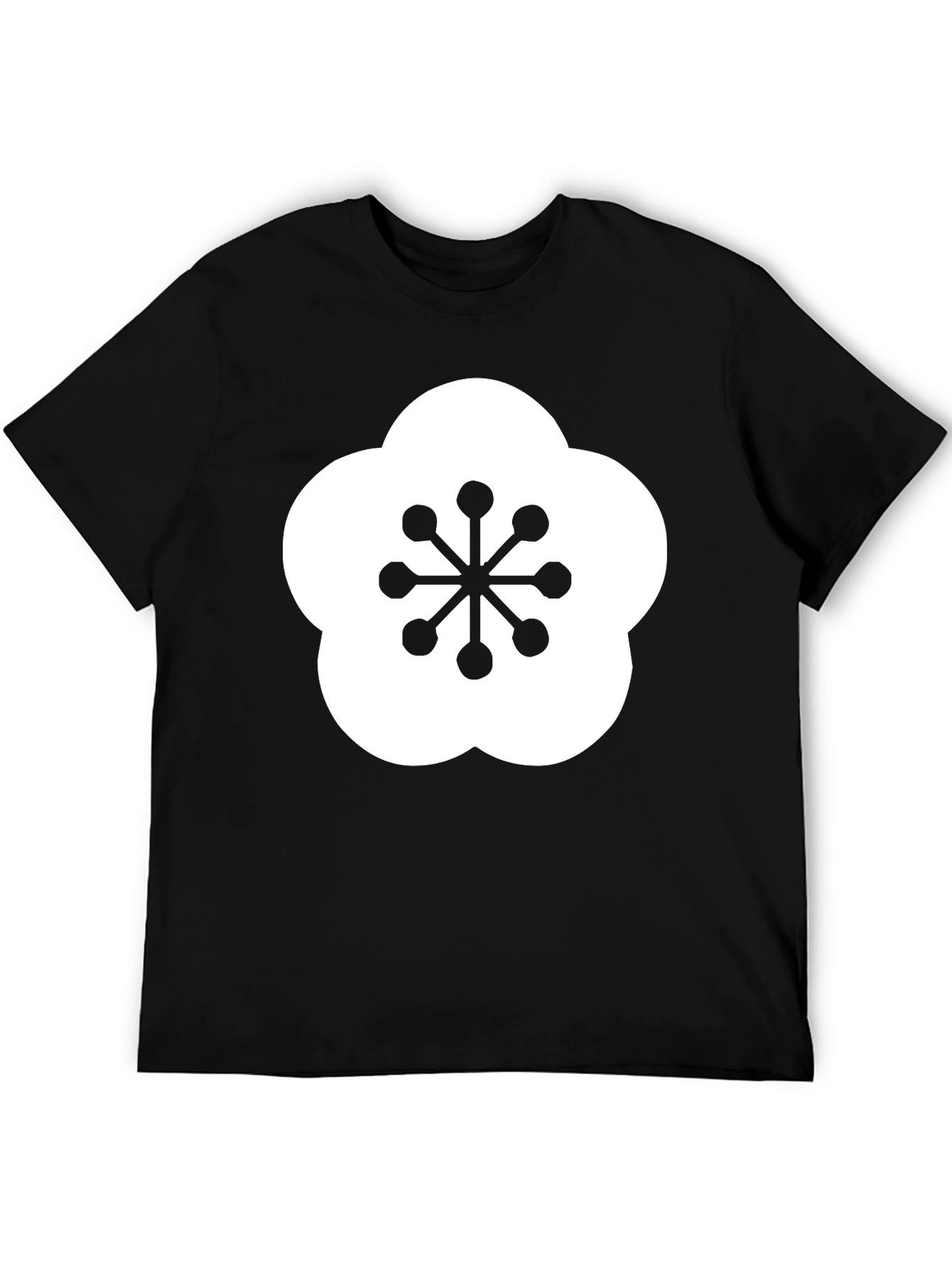 Black T-Shirt with Plum Blossom Design