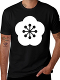 Black T-Shirt with Plum Blossom Design