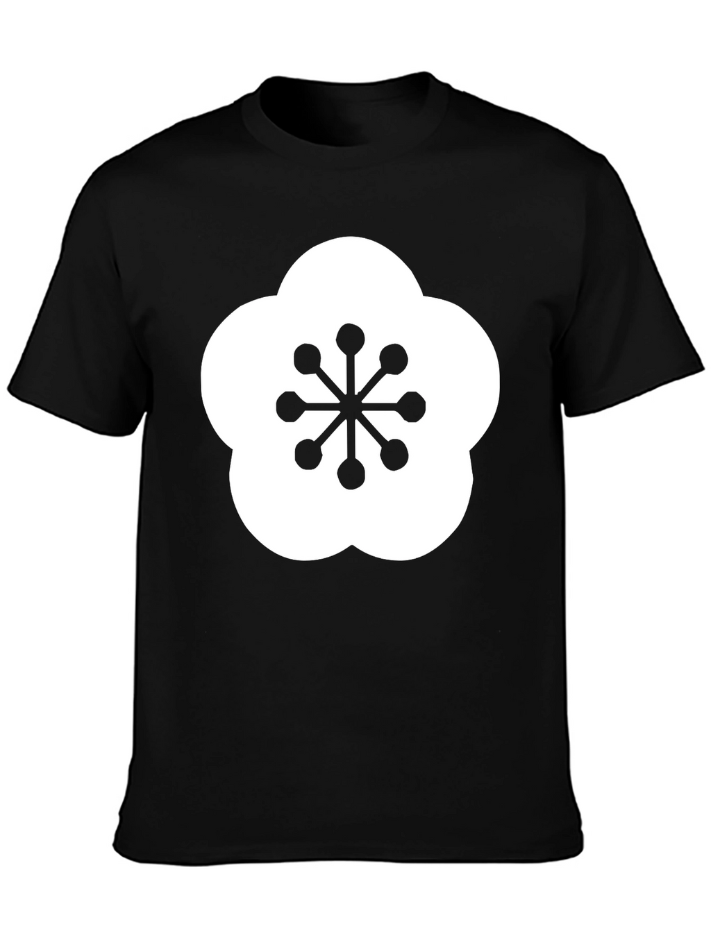 Black T-Shirt with Plum Blossom Design