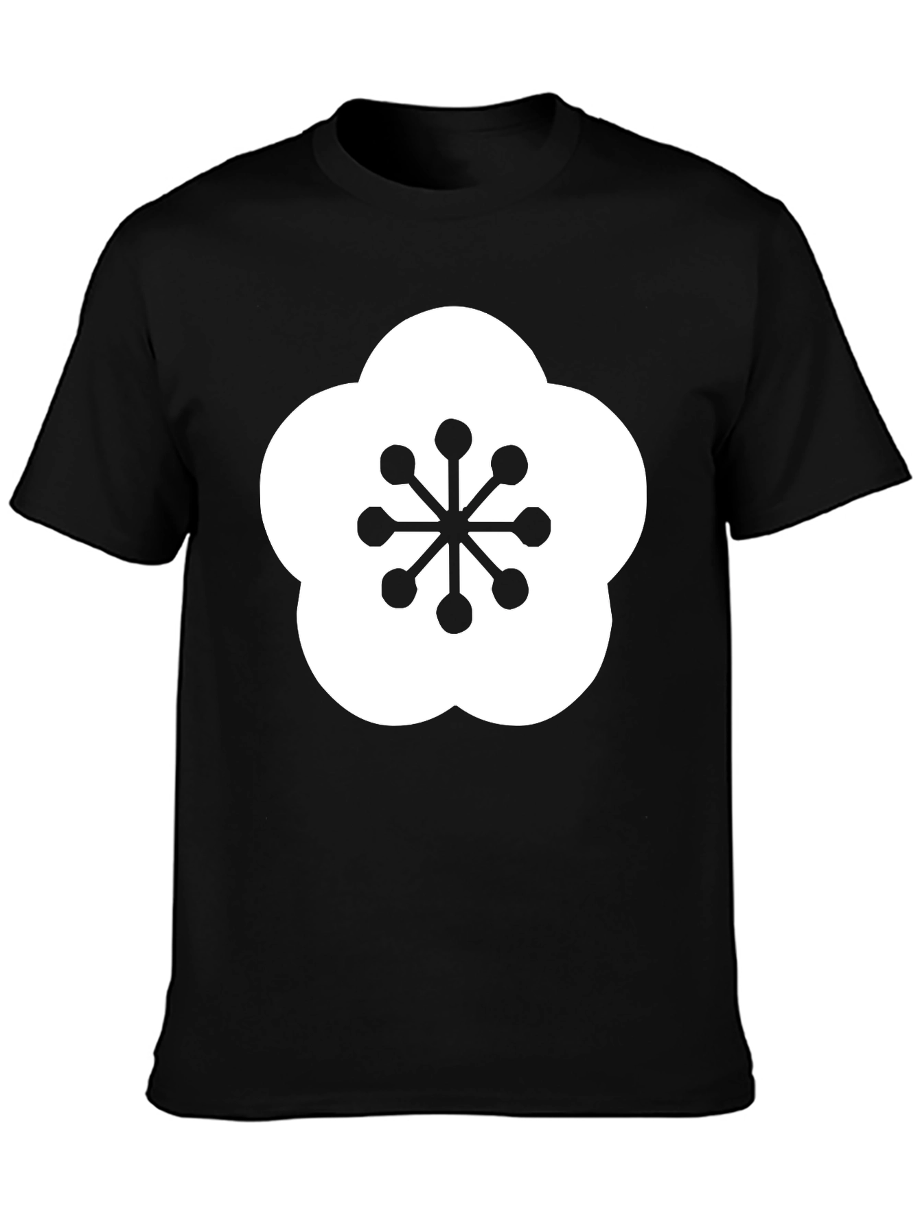 Black T-Shirt with Plum Blossom Design