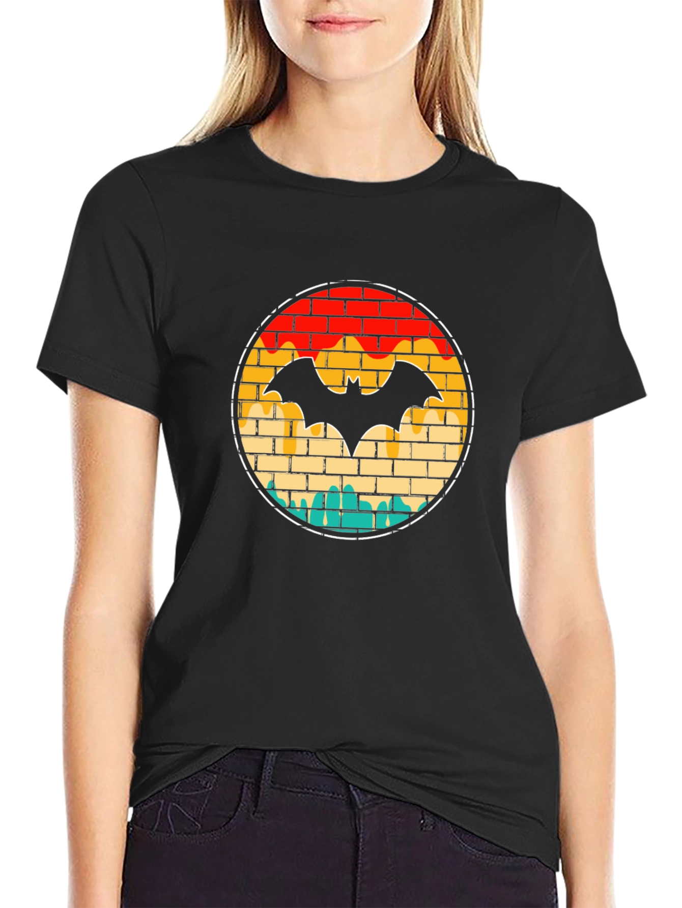 Retro Brick Bat Graphic Tee - Black