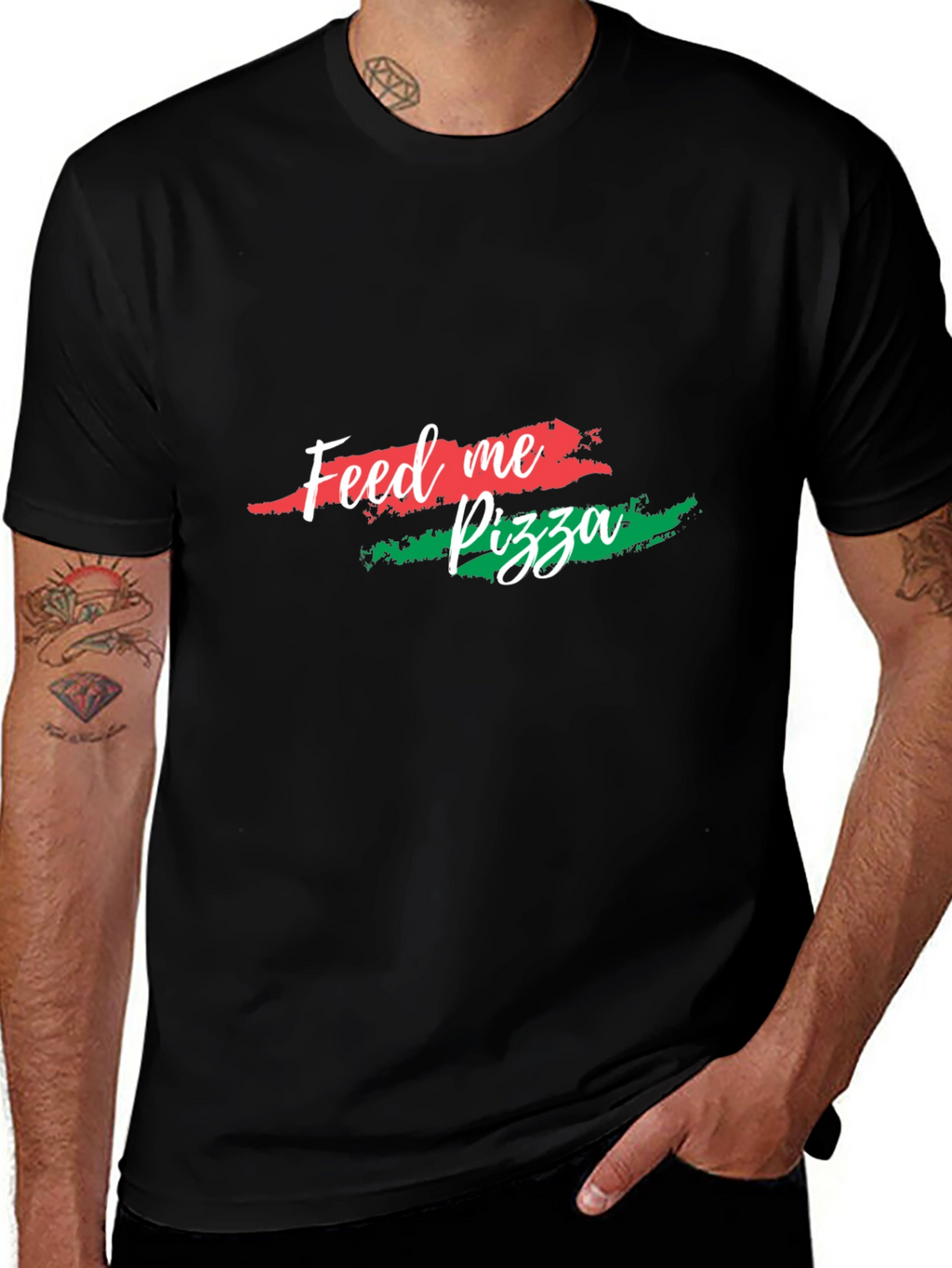 Feed Me Pizza Graphic Tee - Black Cotton T-Shirt