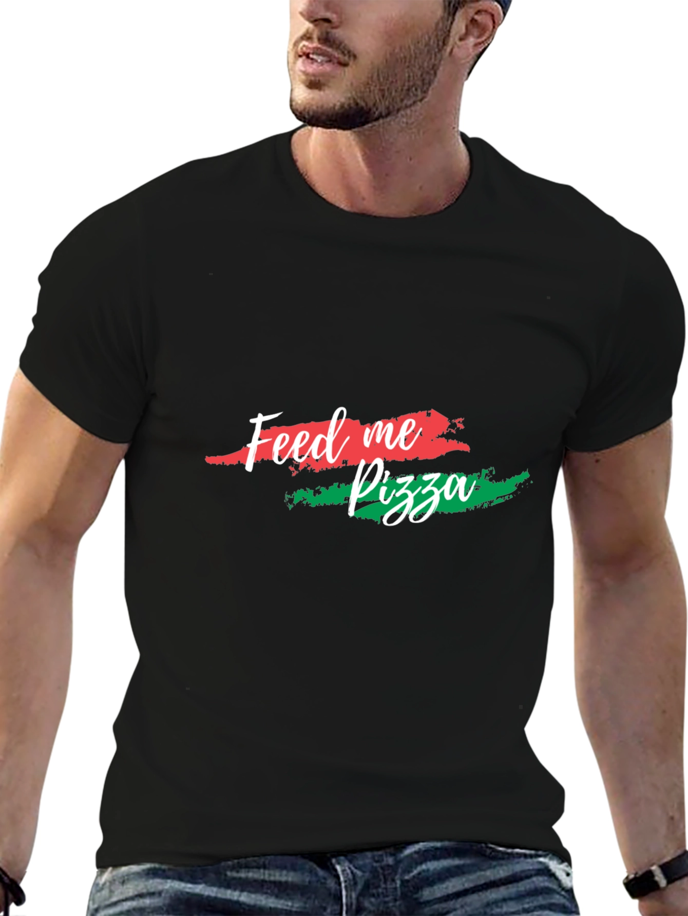 Feed Me Pizza Graphic Tee - Black Cotton T-Shirt