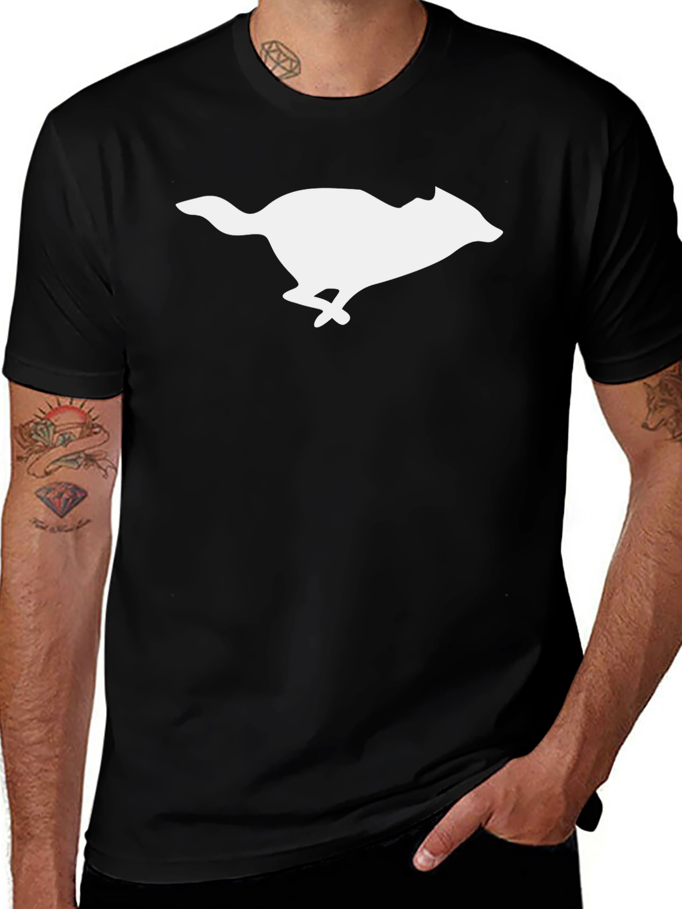 Black T-Shirt with Running Animal Graphic