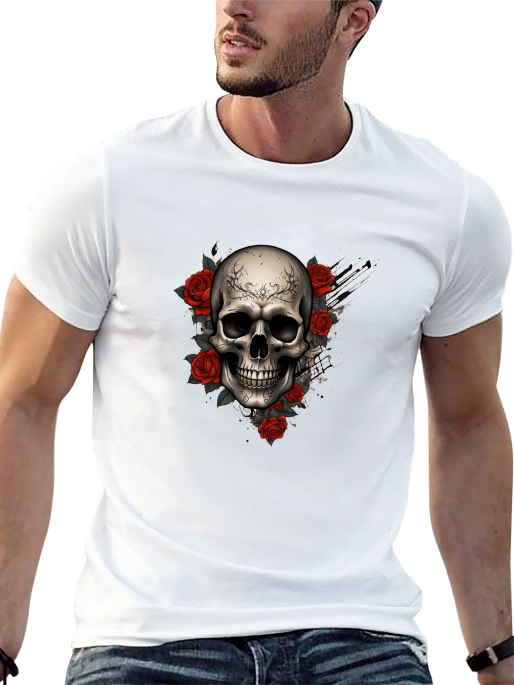 Skull & Roses Graphic Tee - Dark Aesthetic